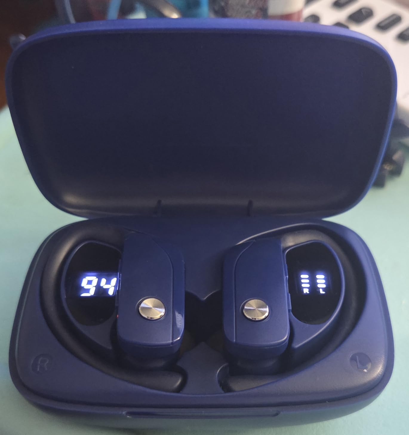 bmani Ear Buds Wireless Earbuds Bluetooth Headphones with 80H Playtime LED Display Case, Over-Ear Hook with Mic, Stereo Sound, Easy Button Controls, Sports Earphones for Running Workout Gym Green customer photo 1