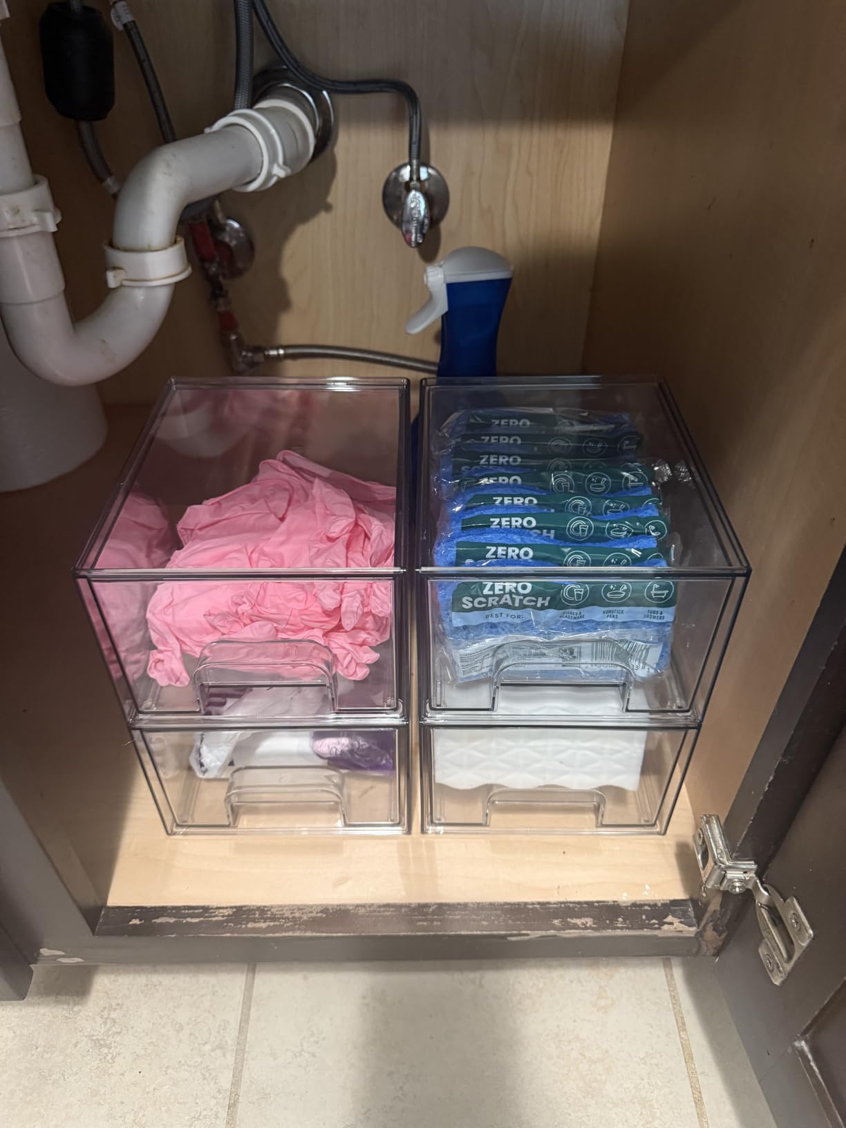 Vtopmart 4 Pack Small Clear Stackable Storage Drawers, Fits Narrow Spaces | Multi-Use Plastic Bins for Bathroom Cabinet Organizer, Makeup, Desk, Vanity, Undersink, Medicine, Keeps Small Items Organized customer photo 1