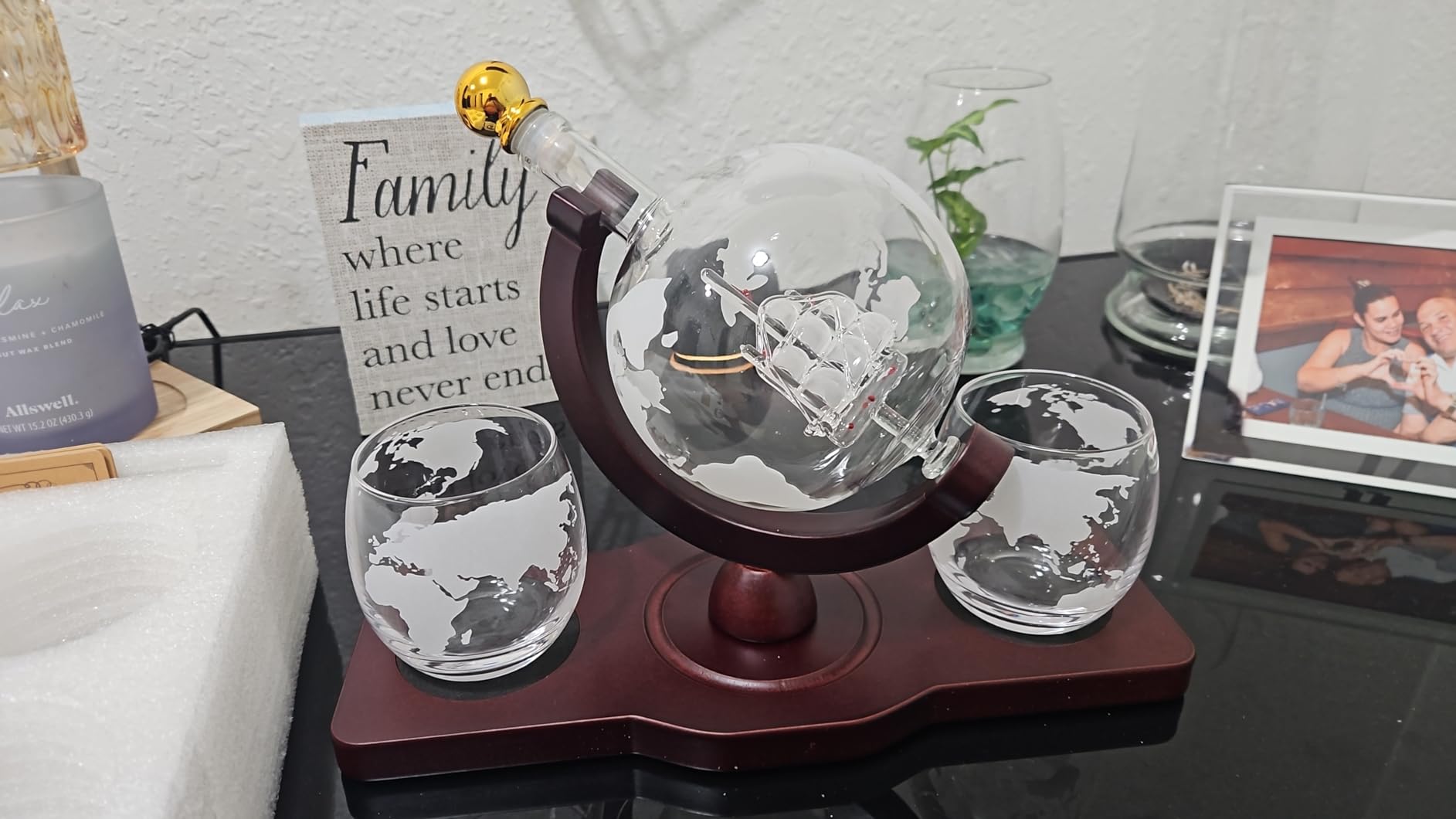 PONPUR Gifts for Men Dad Fathers Day, Whiskey Decanter Globe Set with 2 Ball Stones & 2 Glasses, Anniversary Birthday Gifts for Him Husband Boyfriend Brother, Cool Stuff Gift for Bourbon Scotch customer photo 2