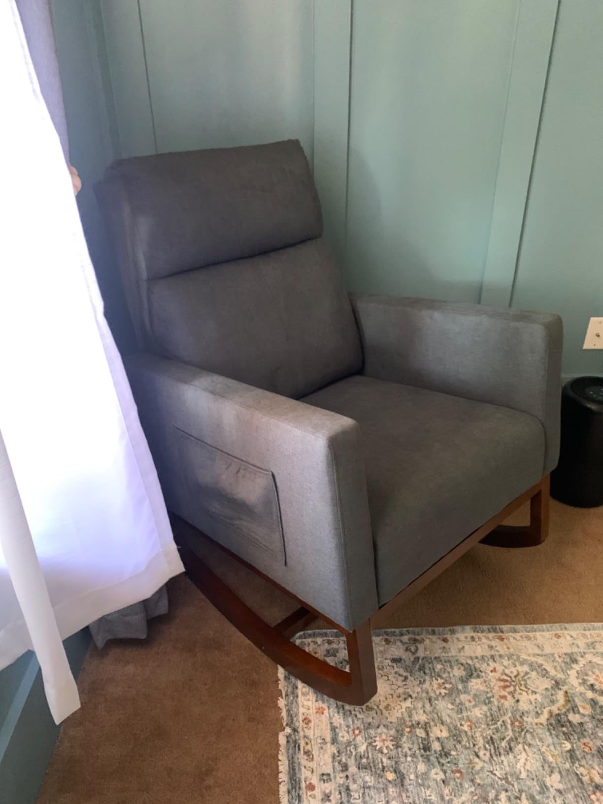 Yaheetech Rocking Chair, Upholstered Glider Chair with Side Pocket, Nursery Chair with High Backrest and Rubber Wood Legs, Rocking Accent Armchair for Living Room Bedroom Nursery, Gray customer photo 1