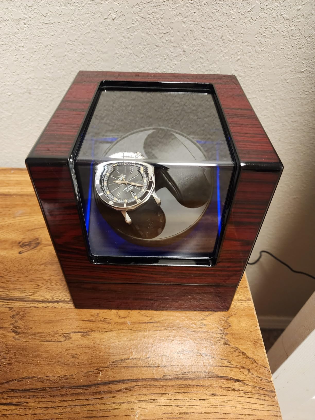 ANWBROAD Watch Winder for Automatic Watches Double Automatic Watch Winder | Super Quiet Motor, Flexible Watch Pillows LED Backlight Wooden Watch Winder Box, 4 Modes Battery or Type-C Adapter UJWW001Y customer photo 2