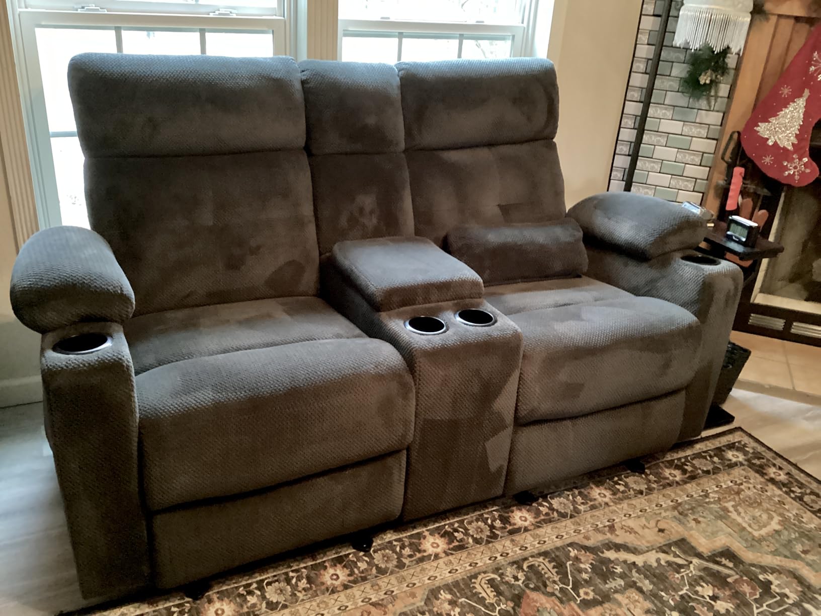 Power Reclining Loveseat with Console, Power Loveseat Recliner Sofa with Heat and Massage, Extended Footrest, Wall Hugger RV Reclining Couch with Cup Holders, Lumbar Support for Living Room customer photo 2