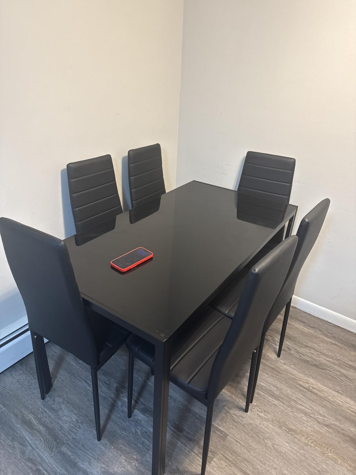 Bealife Kitchen Dining Table Set for 6, Tempered Glass 7 Piece - Black | PU Leather Modern Dining Room Furniture, Space Saving Table and Chairs Set for Home, Kitchen, Living Room, Dining Room customer photo 2
