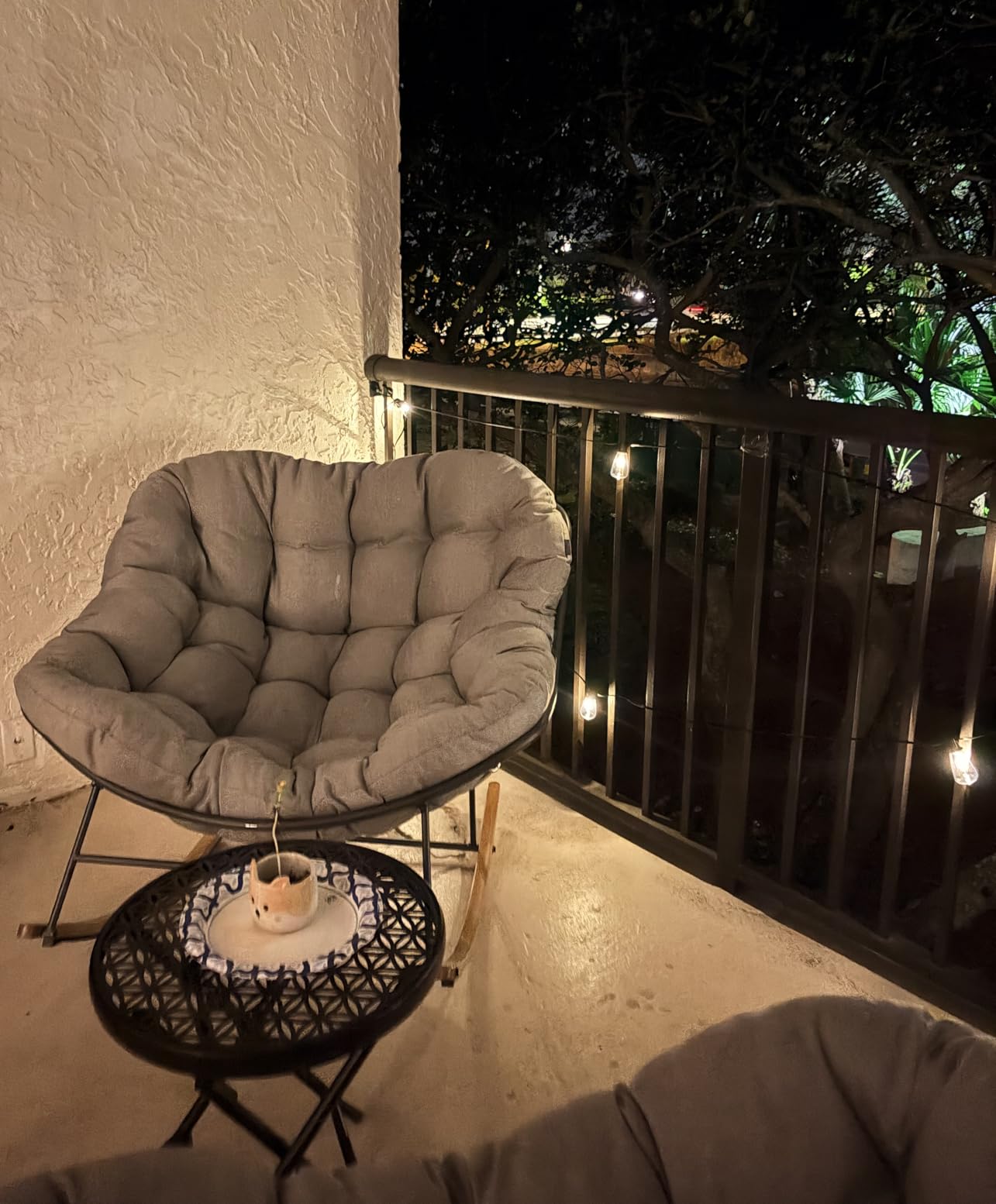 Grand patio Outdoor Rocking Chair, Oversized Papasan Rocking Chair with Thick Cushion, Indoor Outdoor Cozy Rocker for Balcony, Living Room, Patio, Gray customer photo 2