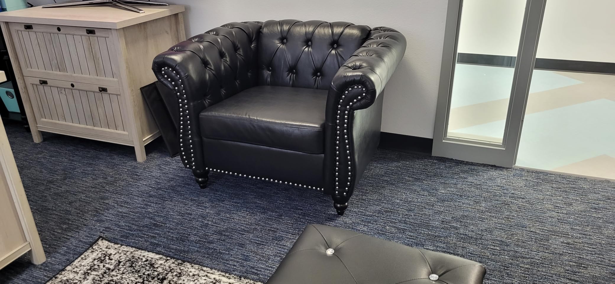 LEVNARY Chesterfield Sofa, Classic Tufted Upholstered Leather Couch, Modern 3 Seater Couch Furniture with Tufted Back for Living Room Office (Dark Brown) customer photo 1