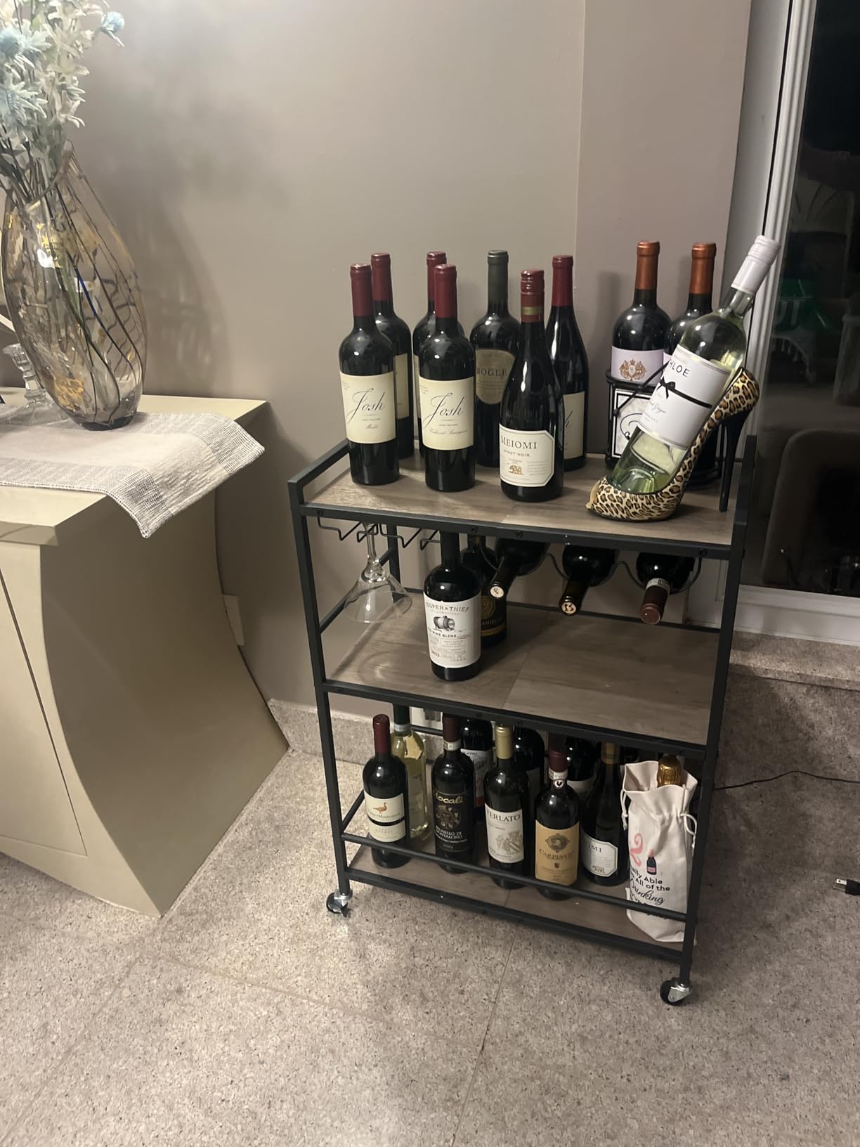 TUTOTAK Bar Cart, Serving Cart for Home, Microwave Cart, Drink Cart, Mobile Kitchen Shelf with Wine Rack and Glass Holder, Rolling Beverage Cart BC01BB030 customer photo 1