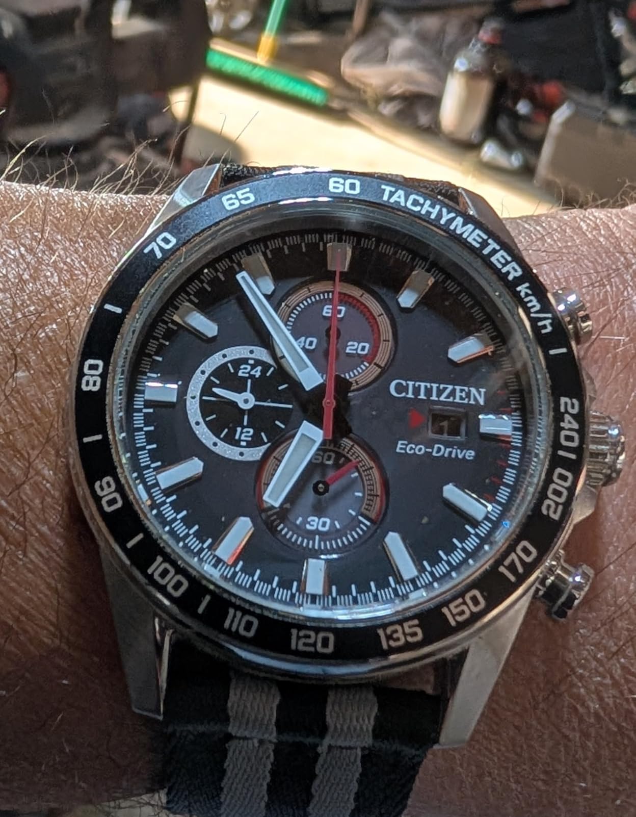 Citizen Men's Sport Casual Brycen Eco-Drive Chronograph Stainless Steel Watch, 12/24 Hour Time, Date, Tachymeter, 100 Meters Water Resistant, Spherical Mineral Crystal, Weekender customer photo 2