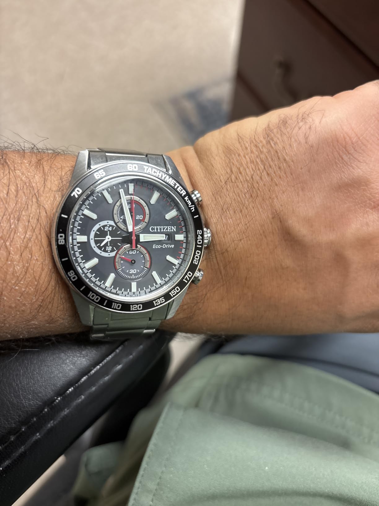 Men's Sport Casual Brycen Eco-Drive Chronograph Stainless Steel Watch, 12/24 Hour Time, Date, Tachymeter, 100 Meters Water Resistant, Spherical Mineral Crystal, Weekender customer photo 1