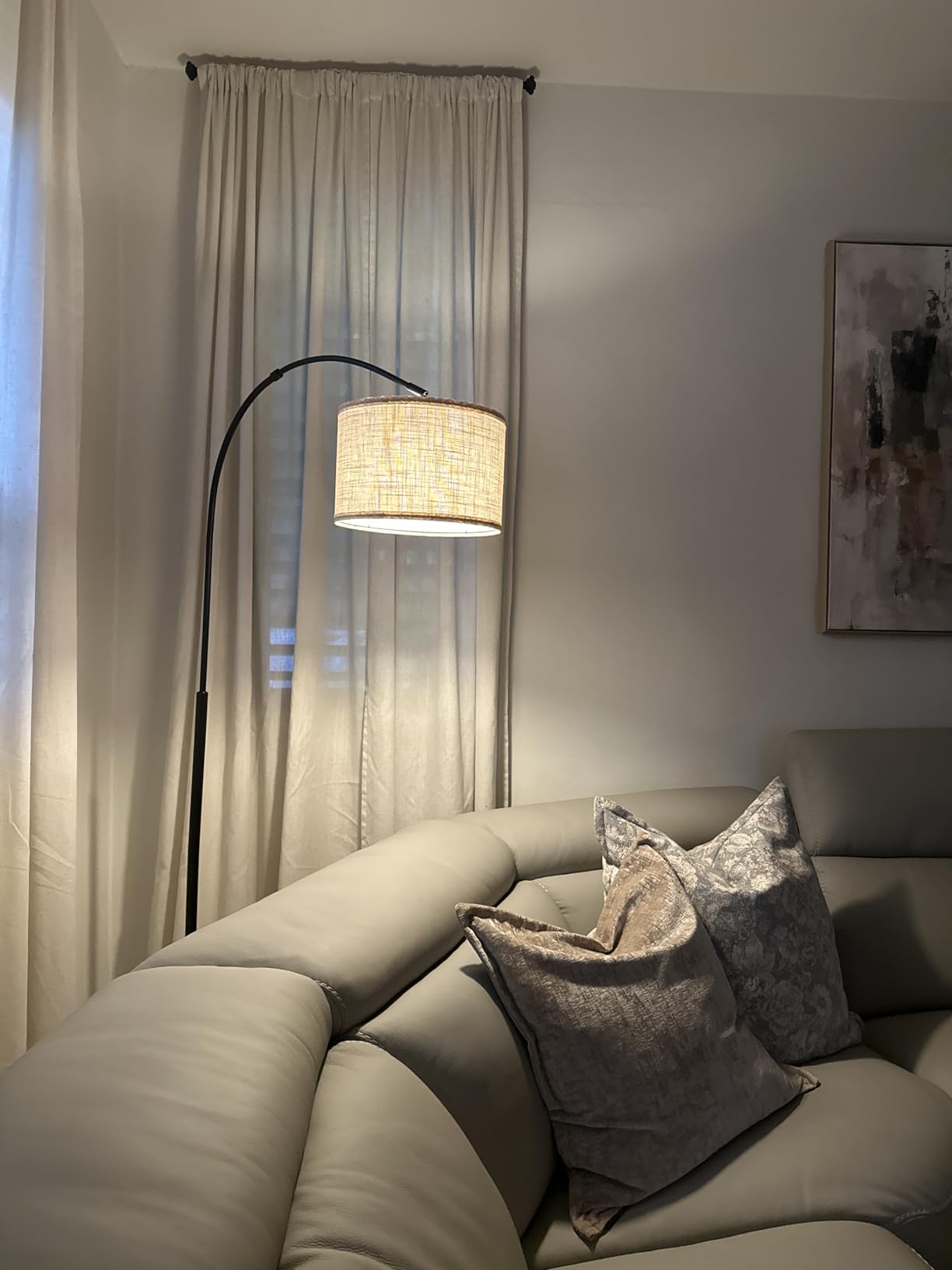 Arc Floor Lamps for Living Room, Modern Standing Lamp with Adjustable Hanging Drum Shade, Tall Pole Lamp with Foot Switch, Over Couch Arched Reading Light for Bedroom, Office (Black) customer photo 1