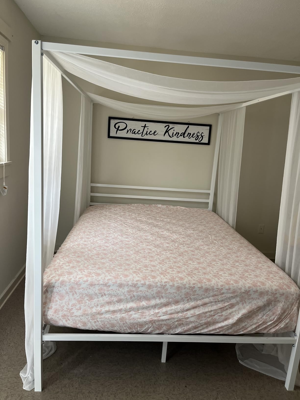 ikalido Queen Size Metal Canopy Bed Frame, Heavy-Duty Support, Black | Modern Four-Poster Platform Bed, Under-Bed Storage, EVA Noise Sponge, Mattress Foundation, No Box Spring Needed, Easy Install customer photo 1