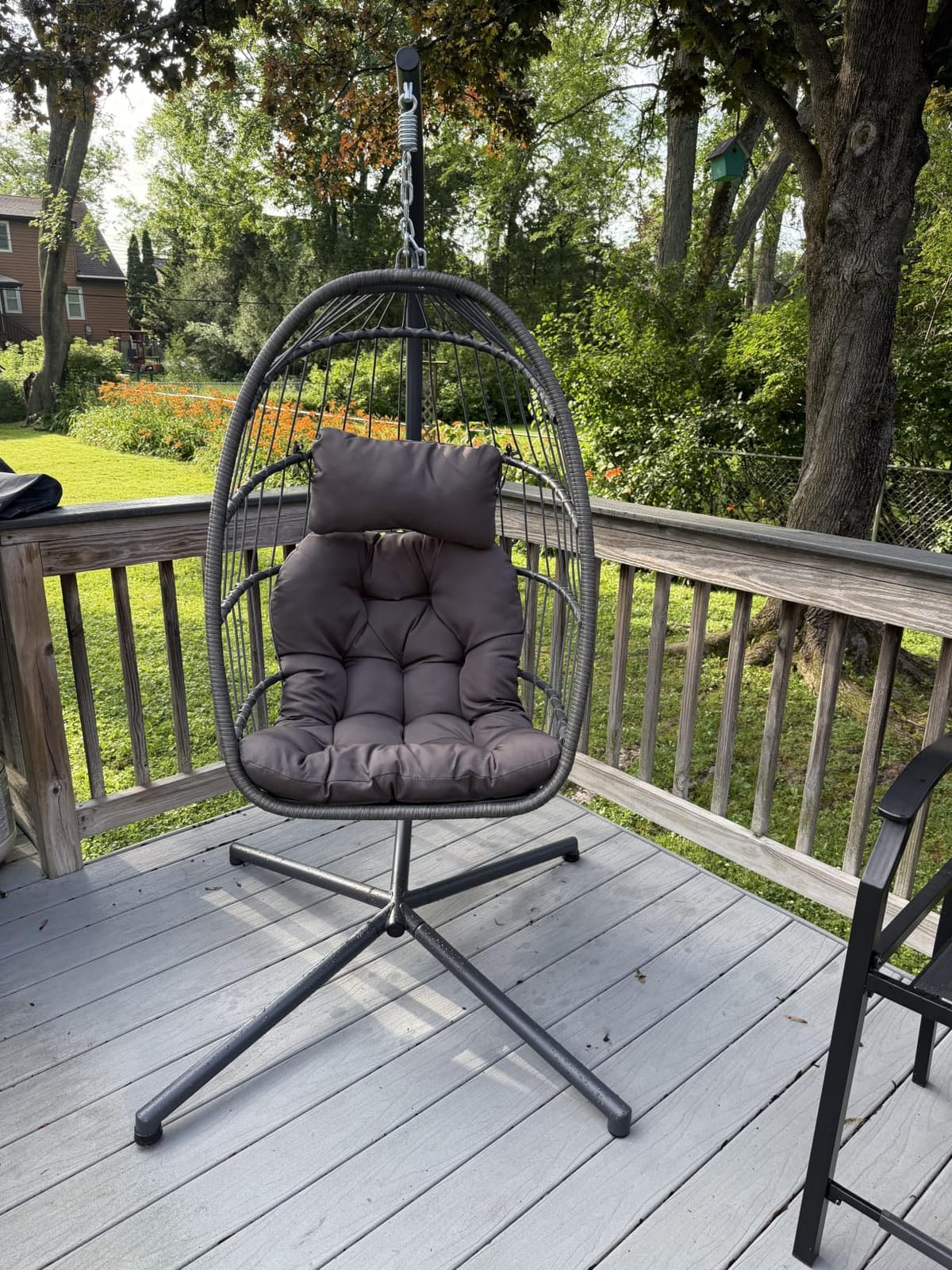 Yechen Indoor Outdoor Egg Hanging Chair with Stand, Patio Wicker Swing Egg Chair Indoor Swinging Chair Outdoor Hammock Egg Chair 350lbs Capacity for Patio Bedroom Balcony, Charcoal Grey (EG-001) customer photo 1