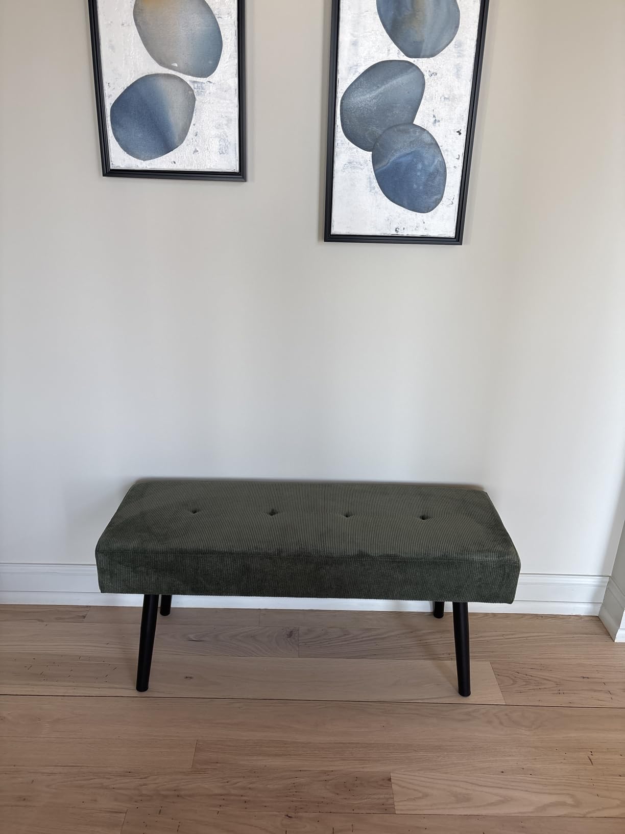 Comfy to go Entryway Bench - Green Bench for Bedroom, Modern Ottoman End of Bed, Corduroy Padded Benches for Living Room, Foyer, Mudroom, Hallway - 39