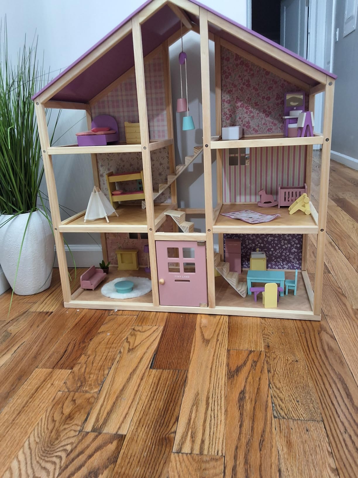 Tiny Land Wooden Dollhouse for Girls - 6 Rooms Wooden Doll House | DIY Pretend Doll House with 31Pcs Furniture Accessories, Creative Gift for Girl Ages 3+, Pink customer photo 2
