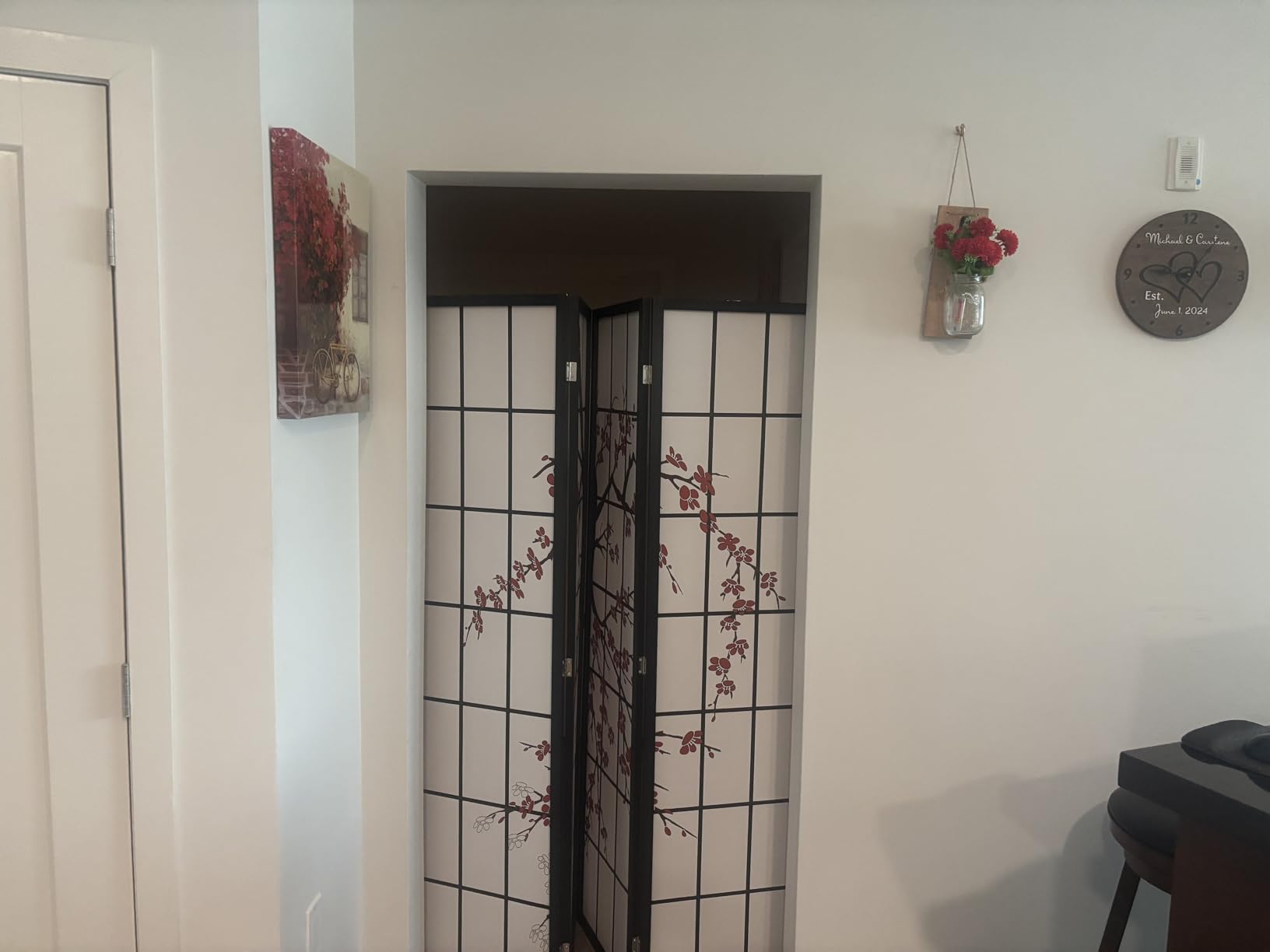 BLKMTY Japanese Room Divider Panel, 6ft Folding Privacy Divider, 4 Panels | Oriental Shoji Screen, Portable Chinese Wall Divider for Room Separation, Wood Partition Screens For Home Office, White customer photo 2
