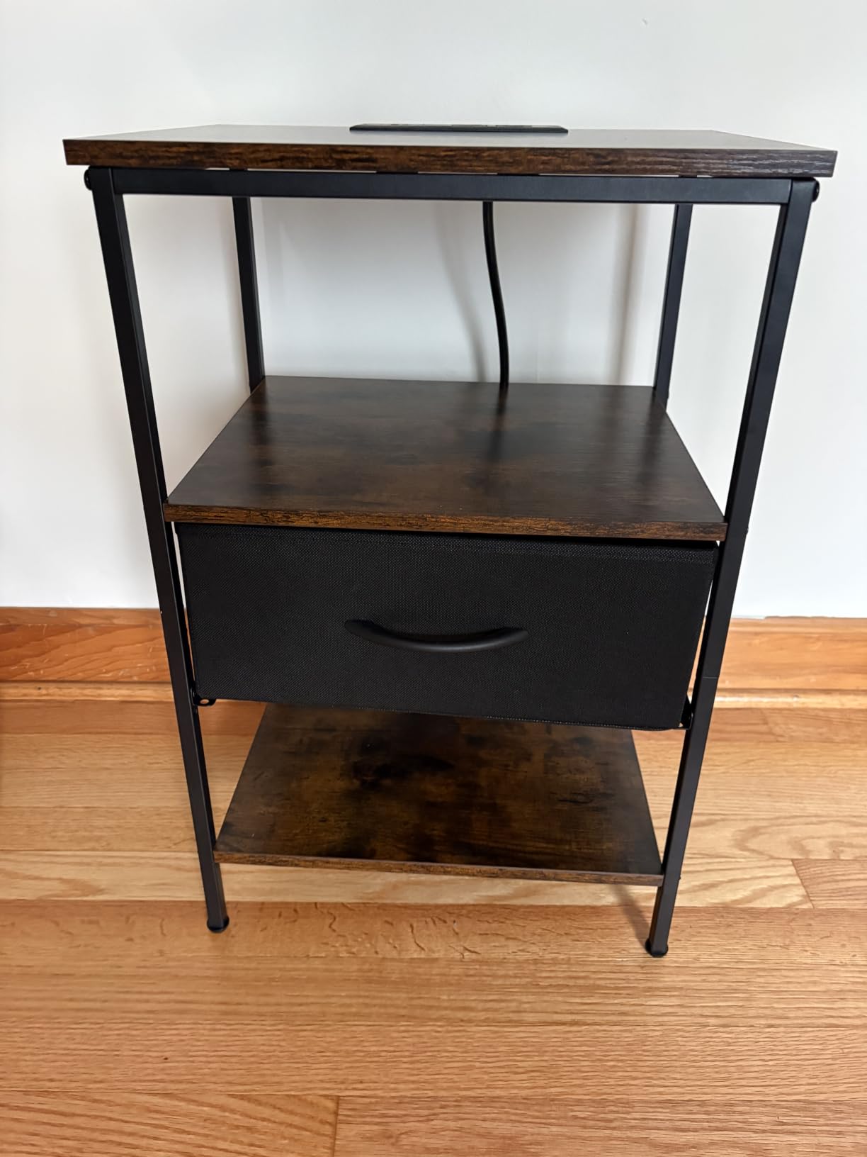 SUPERJARE Nightstand with Charging Station, Bed Side Table with Adjustable Fabric Drawer, Night Stand for Bedroom, 3-Tier Storage End Table, for Living Room, Rustic Brown and Black customer photo 2