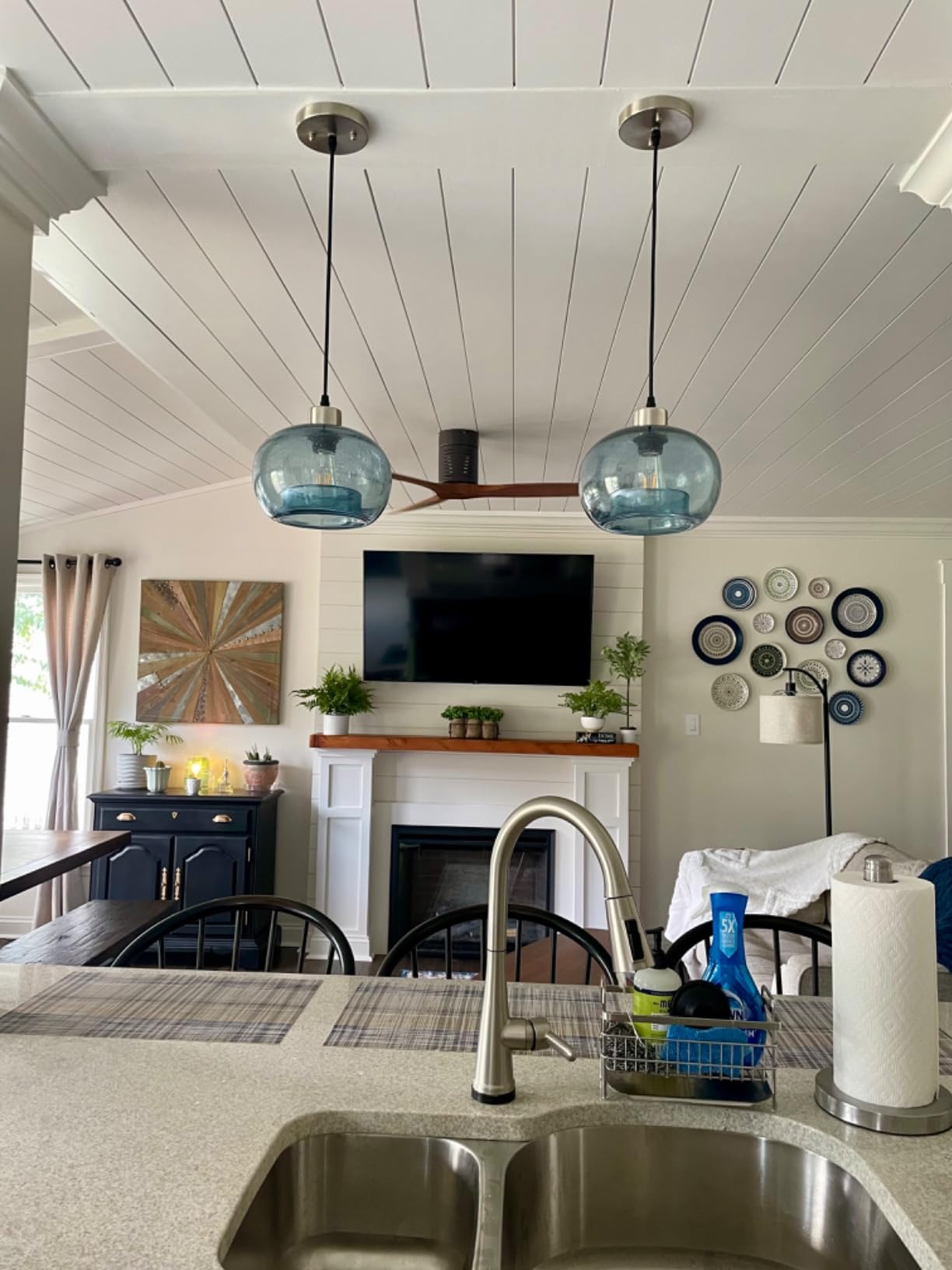 Glass Pendant Lights, Marble Clear, 2 Pack | Modern Rustic Kitchen Island Dining Room Table, Adjustable Cord, Brushed Nickel, ETL Certification customer photo 2