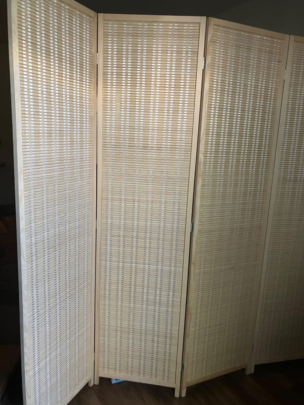 FDW 6-Panel Folding Room Divider | 6ft, Natural | Light & Portable | Bamboo Divider with Woven Mesh | Easy to Move Privacy Screen | For Space Separation, Living Room, Bedroom, Office customer photo 2
