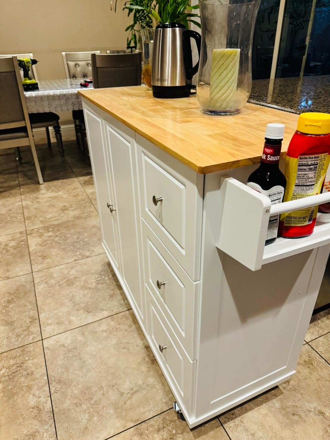 PHI VILLA Kitchen Island Cart on Wheels - Butcher Block Island Table for Food Prep, Rolling Kitchen Trolley with Storage customer photo 2