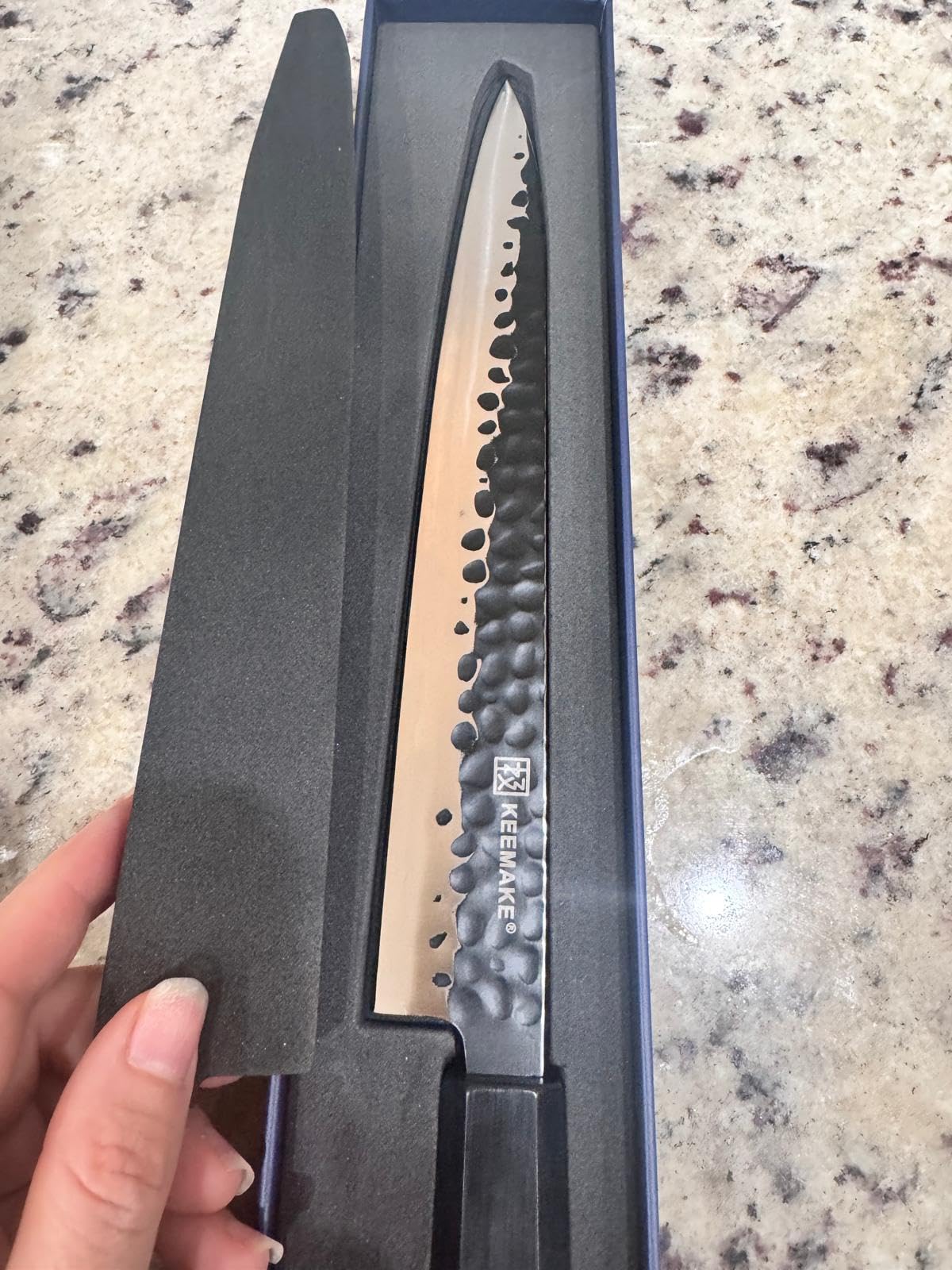 KEEMAKE Sushi Knife Japanese Sashimi Knives 10 Inch, 440C Stainless Steel Yanagiba Knife, Kitchen Chef Knives with G10 Rosewood Handle for Cutting Sushi & Sashimi, Fish Filleting, Gift Box Included customer photo 1