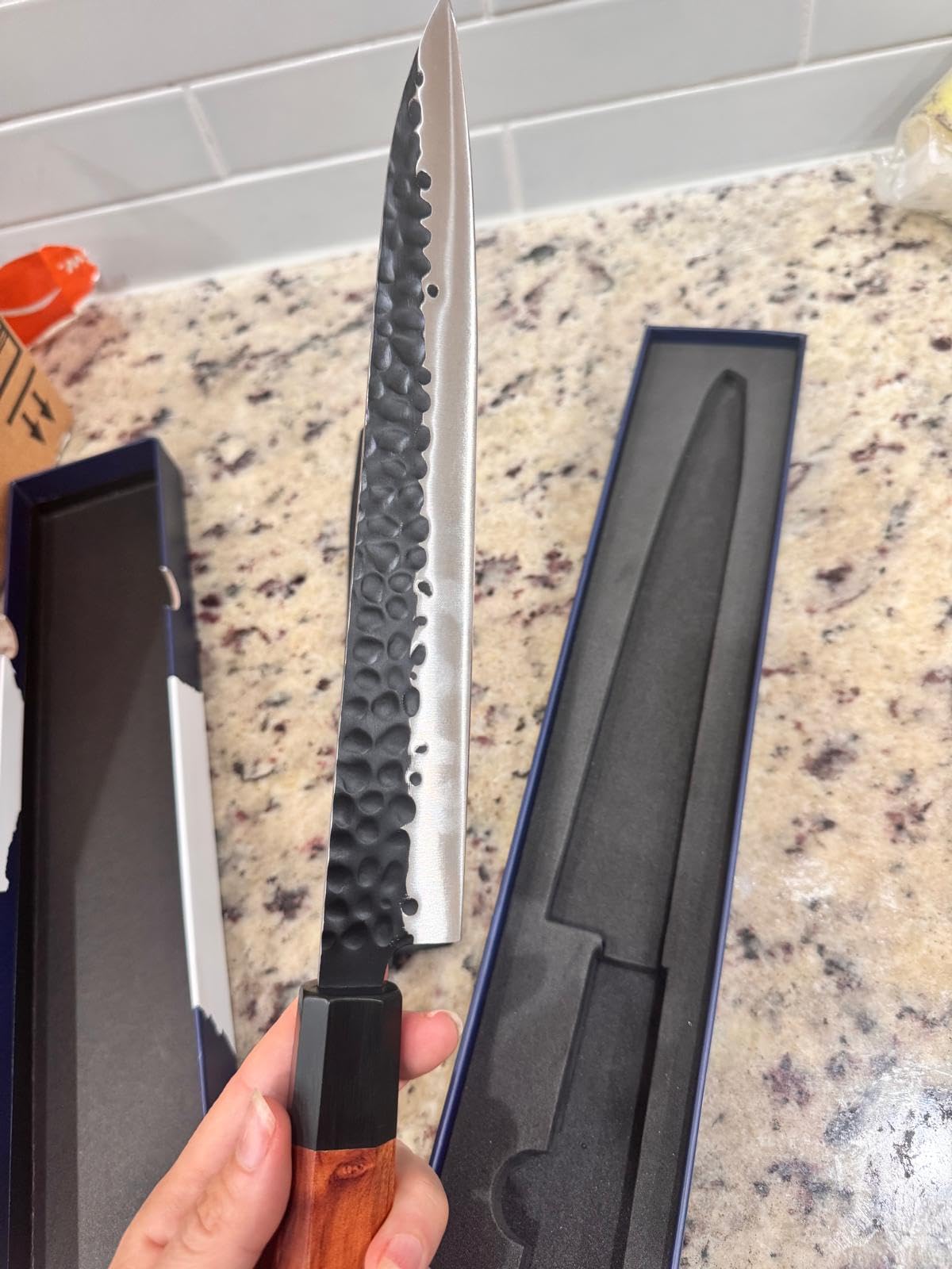 KEEMAKE Sushi Knife Japanese Sashimi Knives 10 Inch, 440C Stainless Steel Yanagiba Knife, Kitchen Chef Knives with G10 Rosewood Handle for Cutting Sushi & Sashimi, Fish Filleting, Gift Box Included customer photo 2