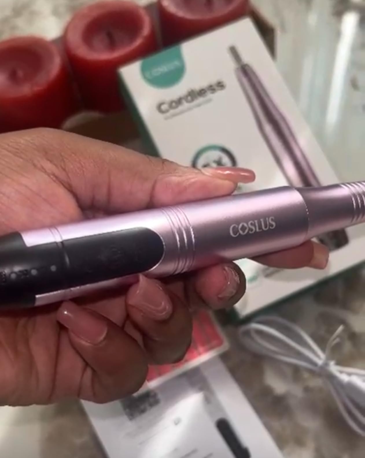 COSLUS C20 Cordless Nail Drill Electric File: Portable All-in-One Kit | Professional for Acrylic Gel Dip Powder Nails, Rechargeable Manicure & Pedicure Machine, Salon Home, Lightweight, Purple customer photo 2