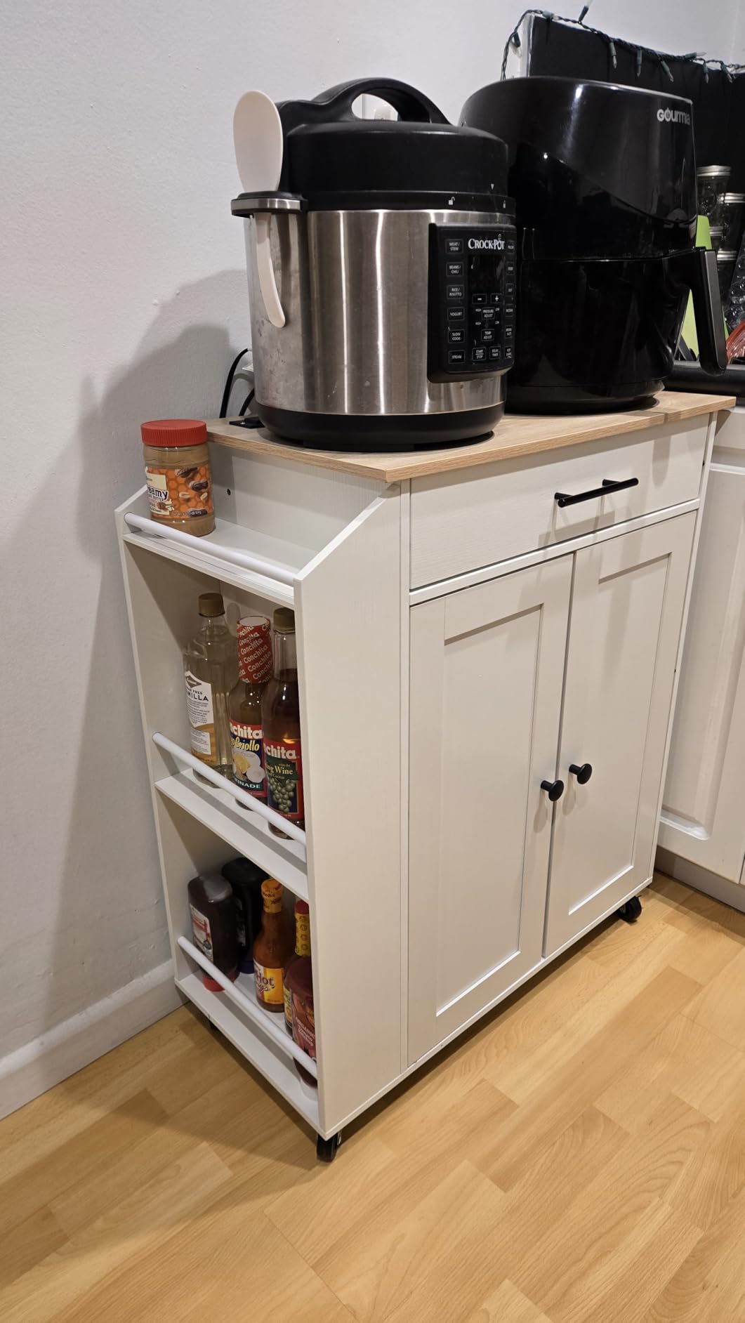 HOOBRO Kitchen Island with Power Outlet, Kitchen Storage Island with Spice Rack and Drawer, Rolling Kitchen Cart on Wheels, for Home, Kitchen and Dining Room, White WT82UZD01G1 customer photo 2