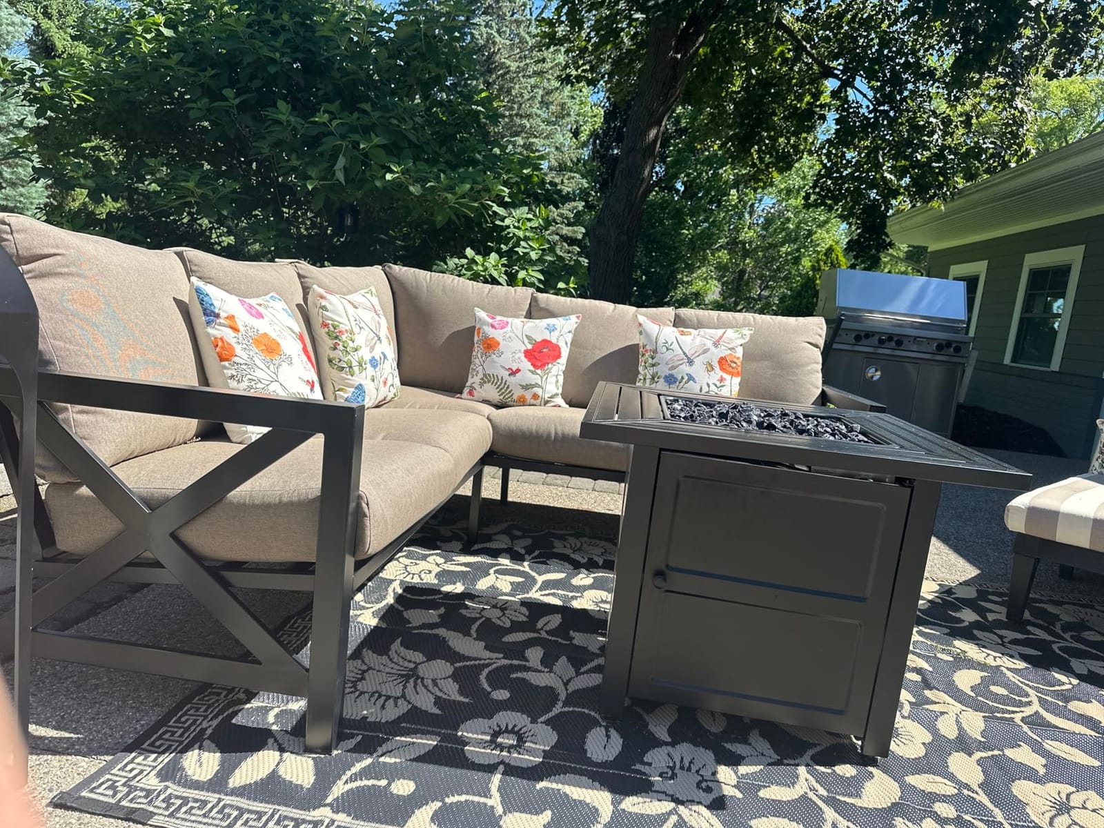 6 Pieces Patio Furniture Sets, Metal Outdoor Sectional Furniture L Shape Patio Conversation Sets,Highback Frame,Metal Table,Large Waterproof Cover, 6.5