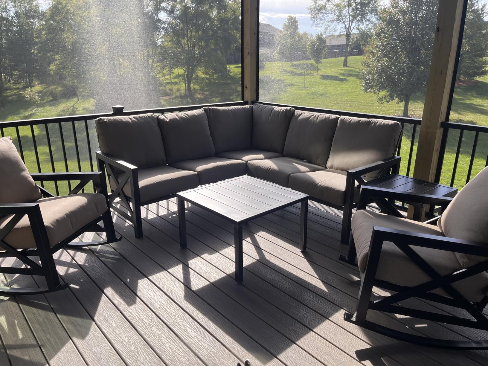 6 Pieces Patio Furniture Sets, Metal Outdoor Sectional Furniture L Shape Patio Conversation Sets,Highback Frame,Metal Table,Large Waterproof Cover, 6.5