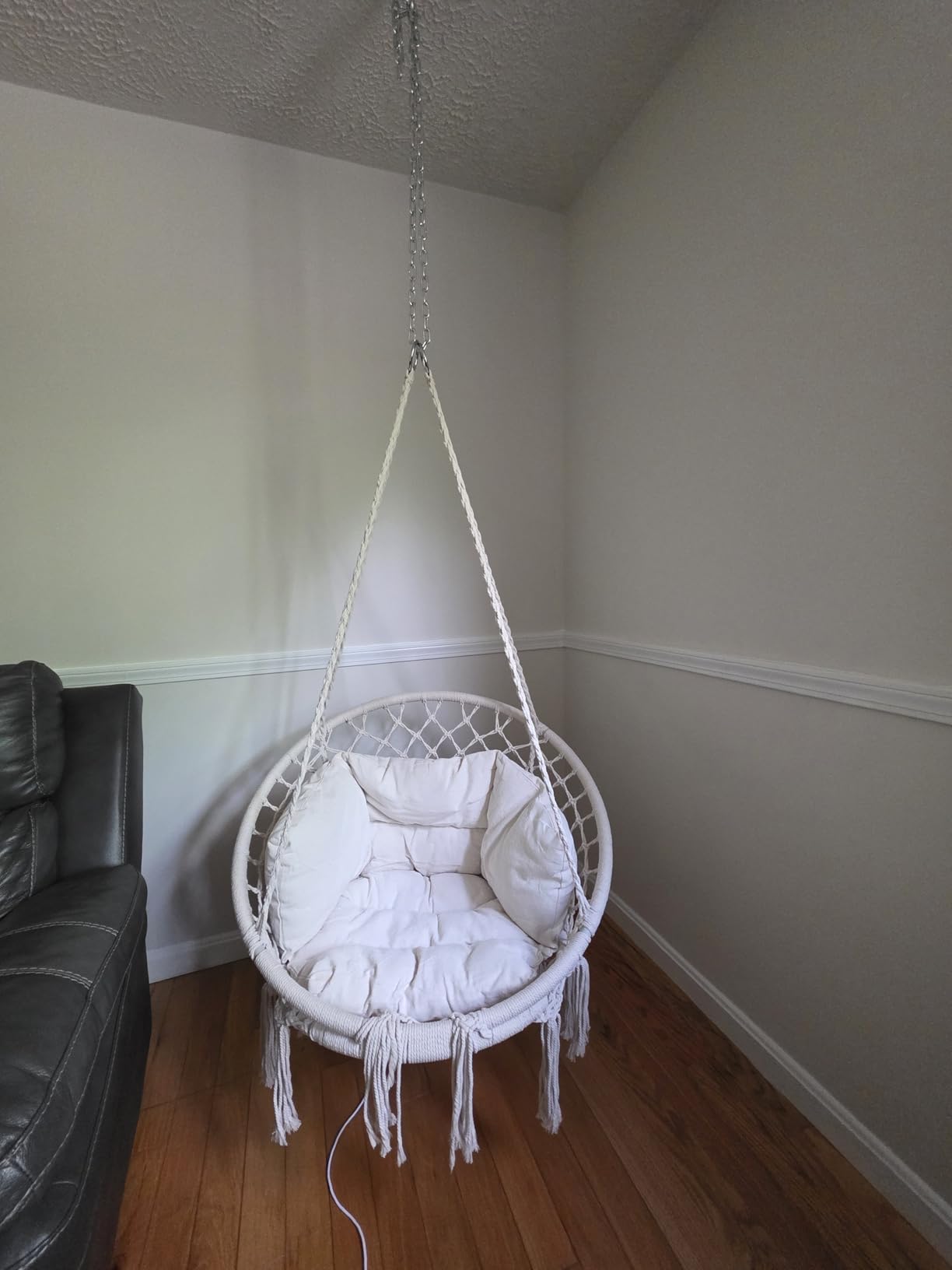 KROFEM Hammock Chair Swing Chair with Boho Medium Cushion, Macrame Hanging Chair for Bedroom, Indoor, Outdoor, Balcony, Porch, Beige customer photo 1