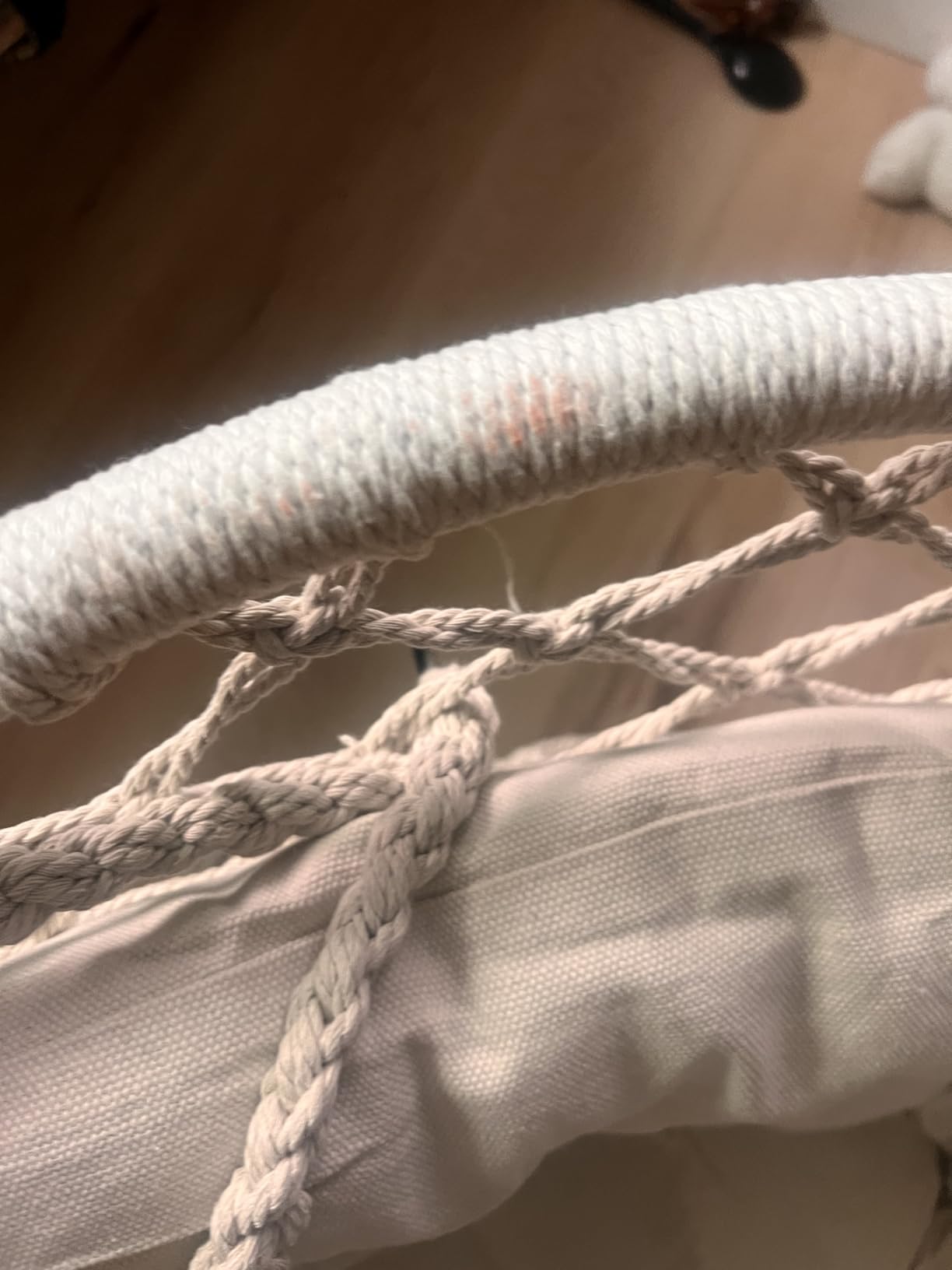 KROFEM Hammock Chair Swing Chair with Boho Medium Cushion, Macrame Hanging Chair for Bedroom, Indoor, Outdoor, Balcony, Porch, Beige customer photo 2