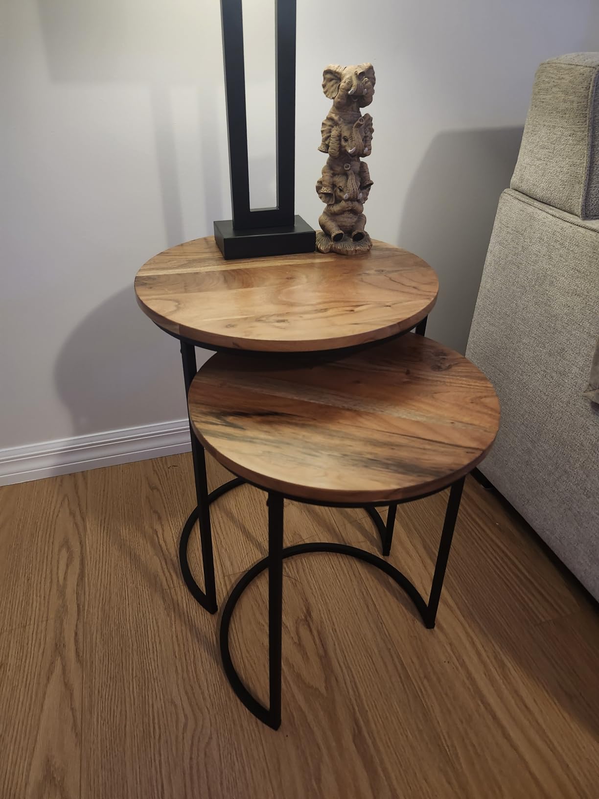 BIRDROCK HOME Wooden Nesting Side Tables - Mid Century Modern Stackable Coffee Table - Space-Saving Wooden End Table for Living Room, Bedroom, Centerpiece, Office, Balcony - Natural Mango Wood - 2 Set customer photo 2