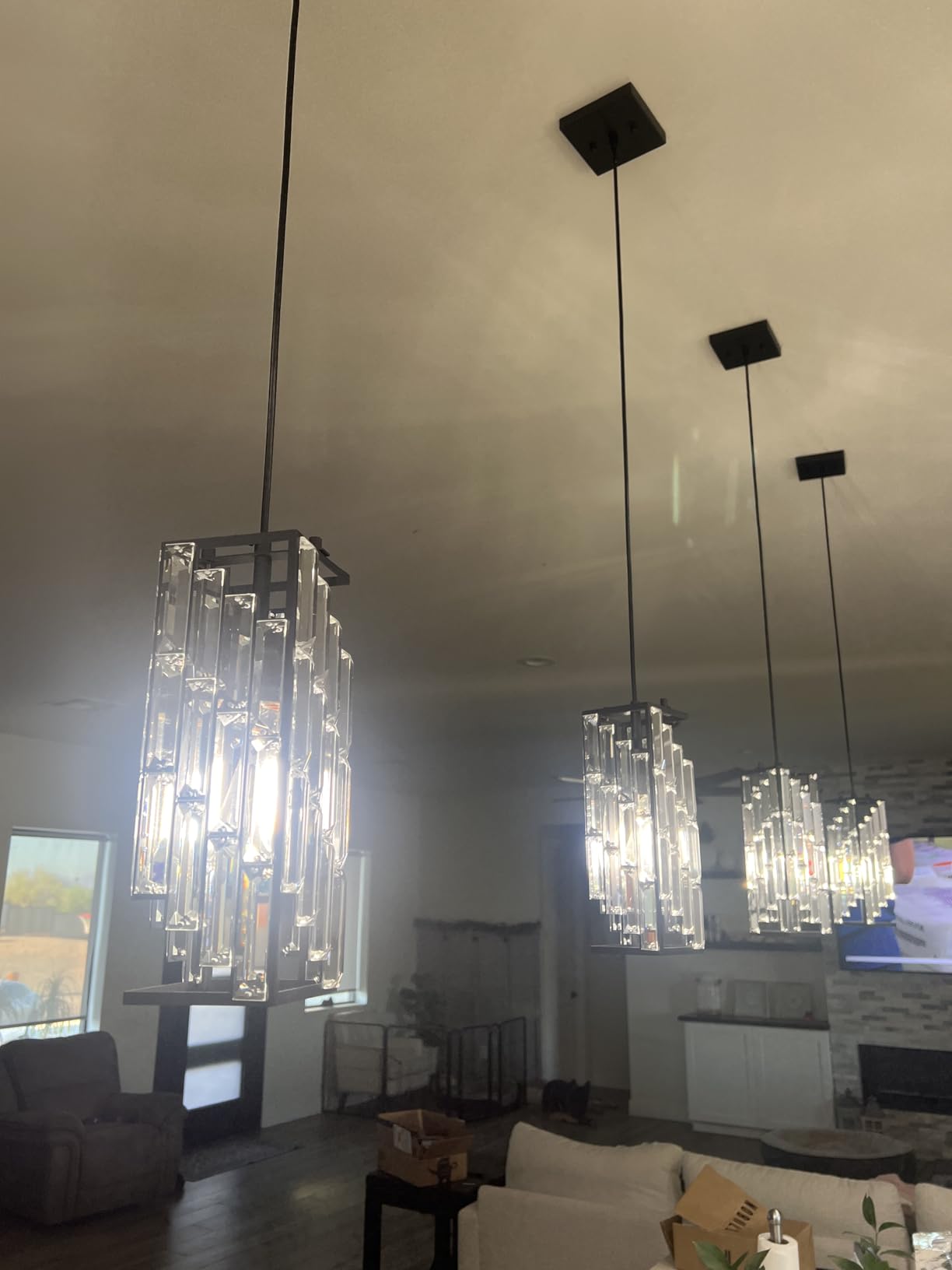 Black Pendant Lighting Modern Pendant Light, Mini Crystal Chandeliers, Adjustable Pendant Light Fixture for Kitchen Island Dinning Room Bedroom (3 Pack) customer photo 1