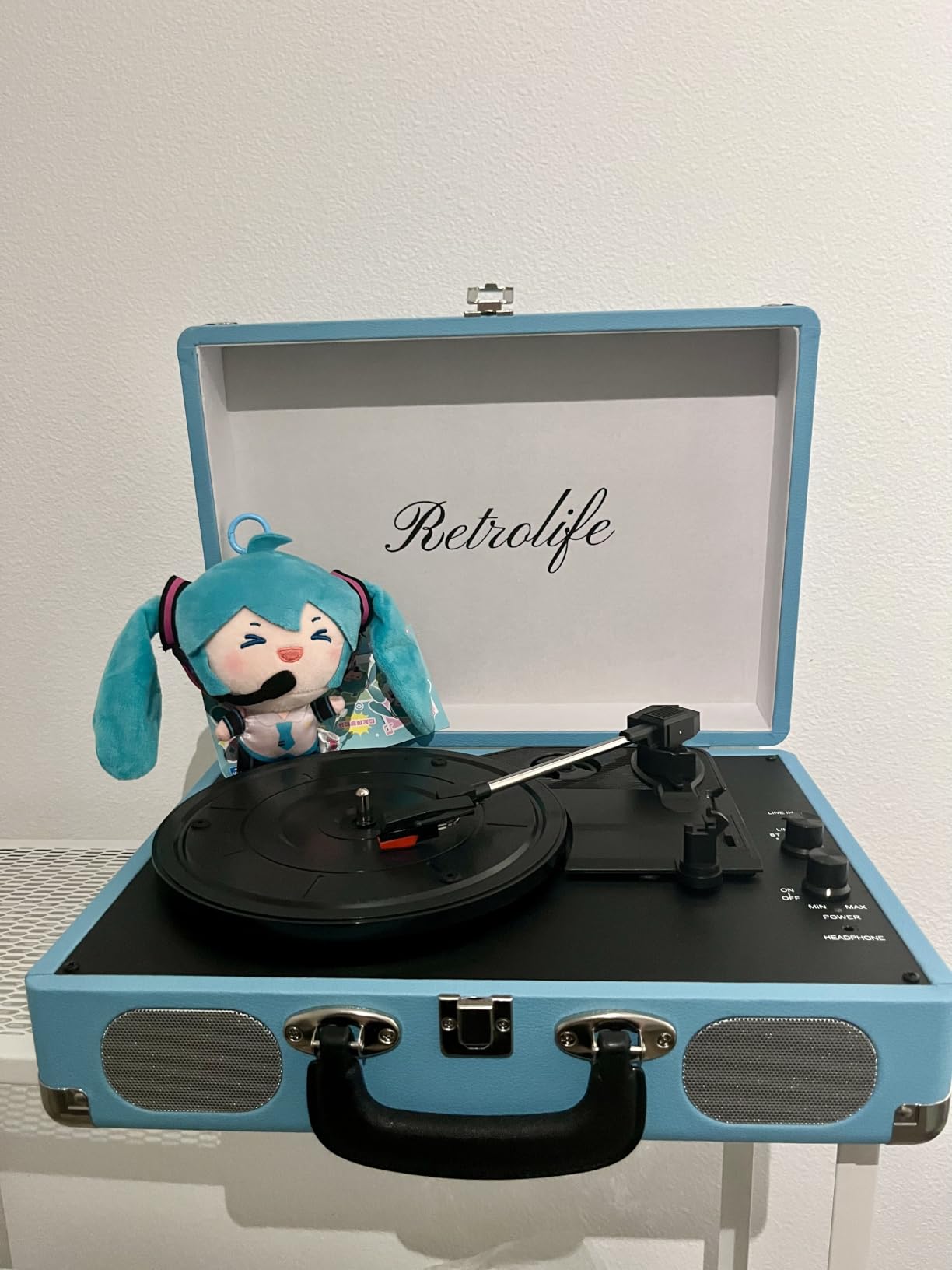 Retrolife Record Player, 3-Speed Bluetooth Suitcase Vinyl Player-Blue | Built-in Stereo Speakers, Portable Turntable Plays 7/10/12 inch Records, 33/45/78 RPM, Bluetooth Streaming, RCA/Headphone Jack customer photo 1
