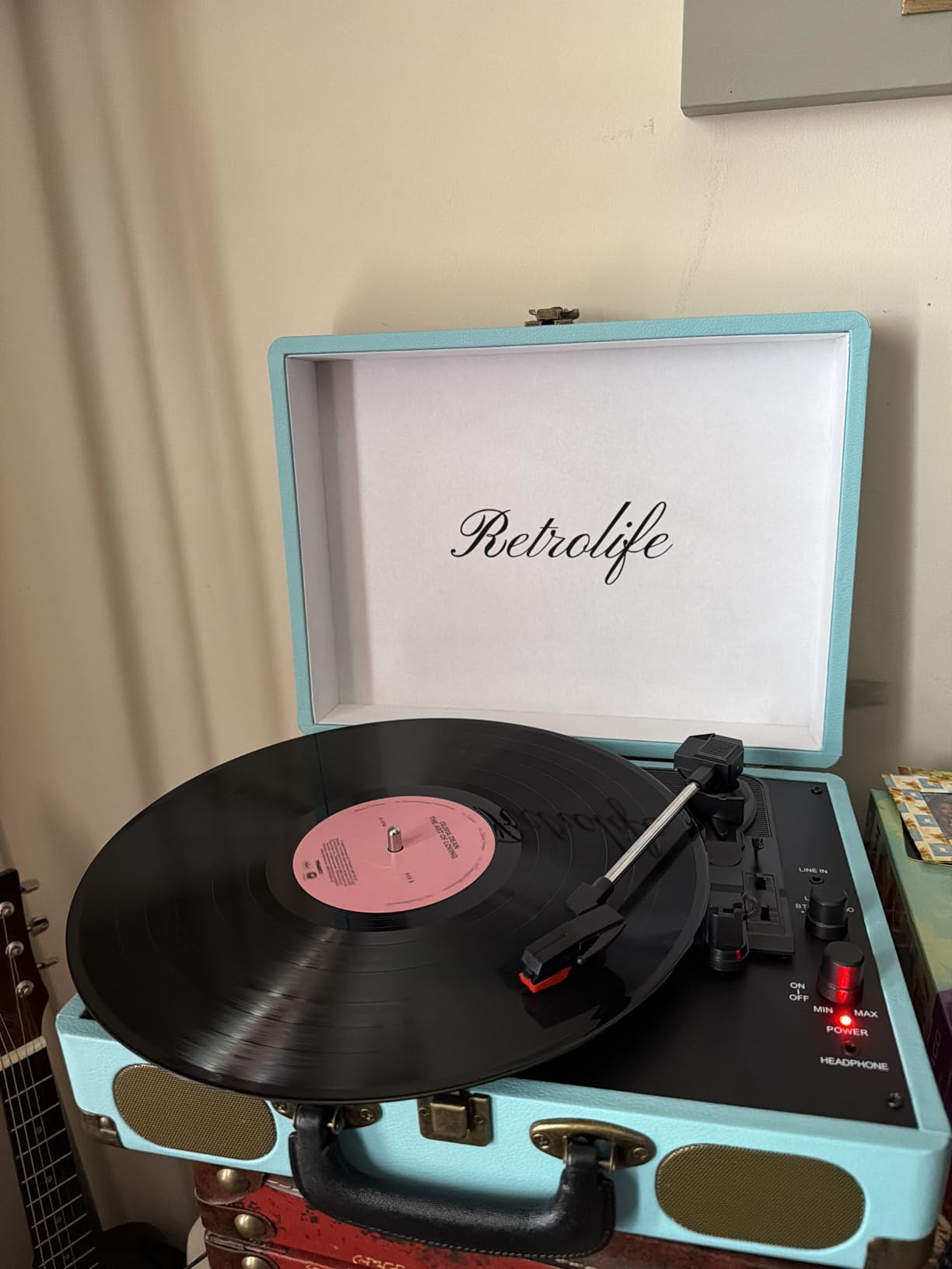 Retrolife Record Player, 3-Speed Bluetooth Suitcase Vinyl Player-Blue | Built-in Stereo Speakers, Portable Turntable Plays 7/10/12 inch Records, 33/45/78 RPM, Bluetooth Streaming, RCA/Headphone Jack customer photo 2