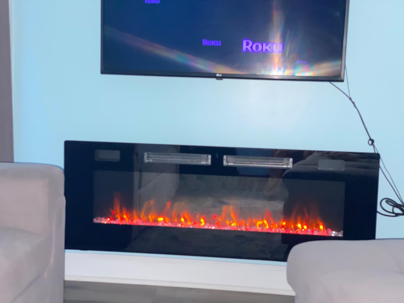 LEMBERI 72 inch Ultra-Thin Electric Fireplace, Recessed and Wall Mounted Slim Linear Fireplace for 2x4 & 2x6 Studs, 750W/1500W Ultra-Quiet Indoor Heater with Remote, Flame Colors & Timer, Black customer photo 1
