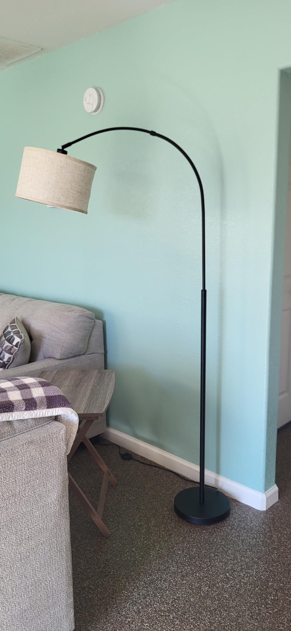 Gold Floor Lamp, Arc Floor Lamp for Living Room with Adjustable Drum Lampshade, Modern Tall Standing Lamp with On/Off Foot Switch, Over Couch Arched Reading Light for Reading, Bedroom, Office customer photo 2