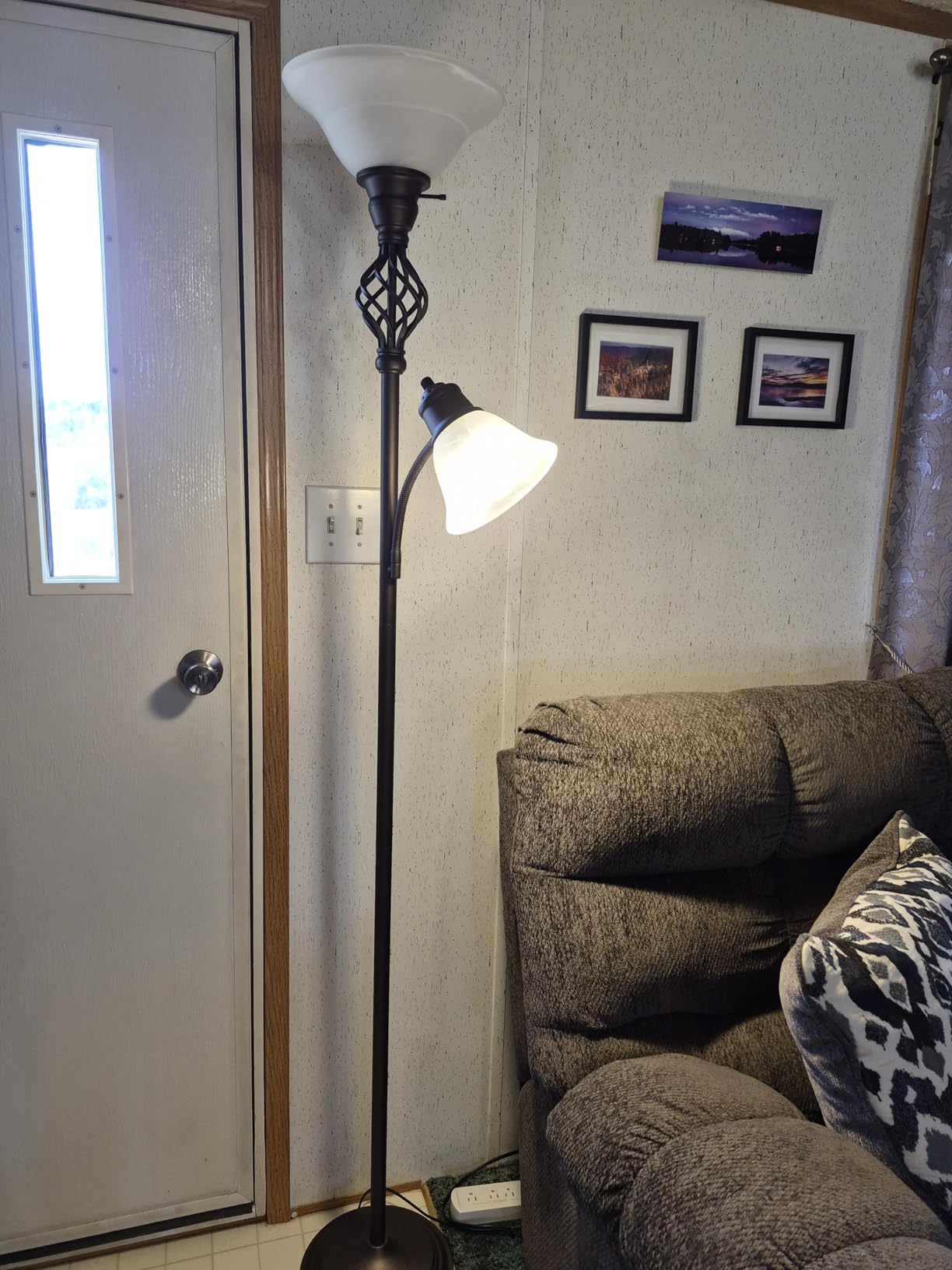 Torchiere Floor Lamp for Living Room, LED Standing Reading Light | Glass Lampshade, 72