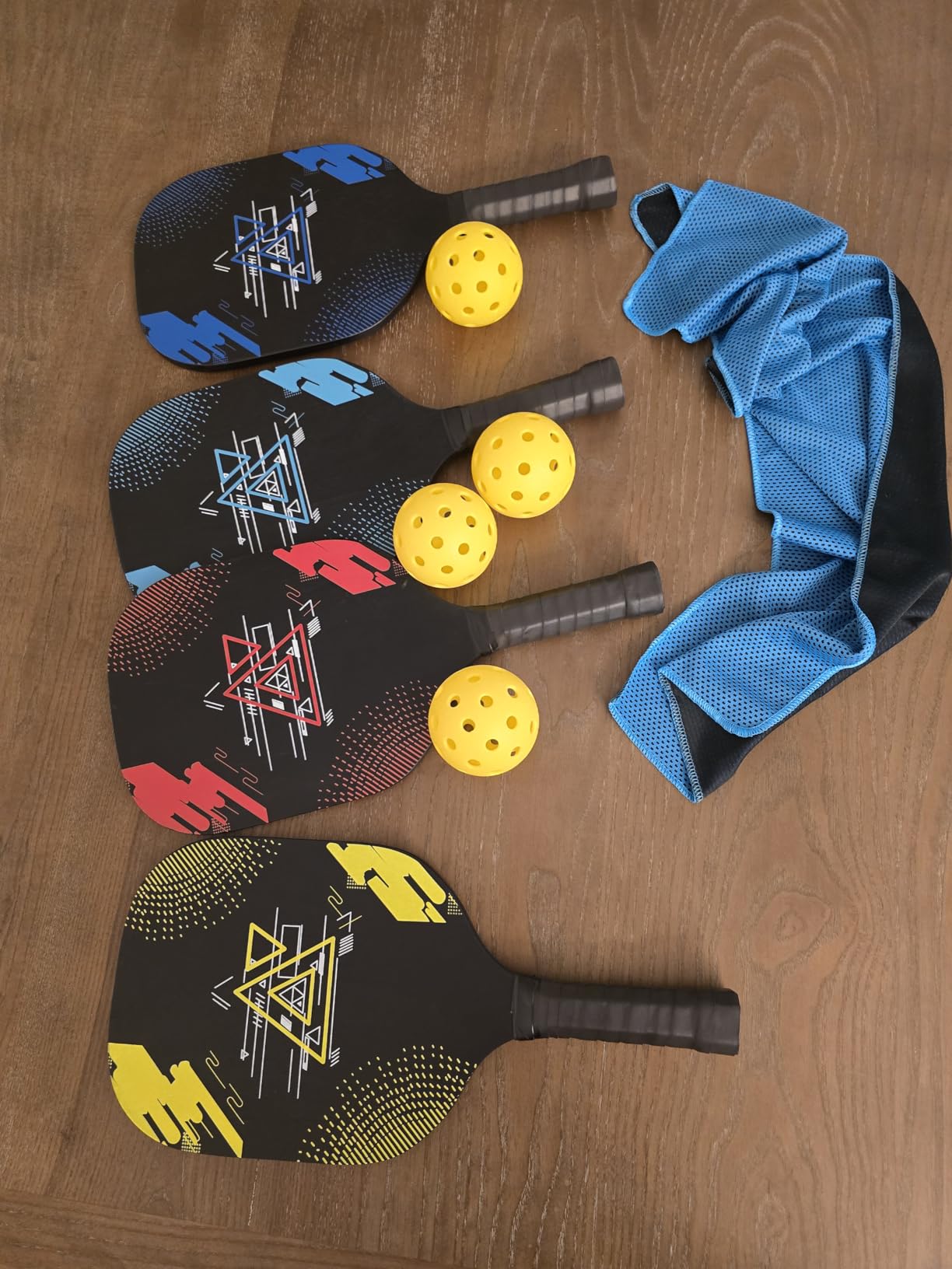 Pickleball Paddles Set of 4, Wood Pickleball Set with Comfort Grip | 4 Cooling Towels, 4 Pickleball Balls & Carry Bag. Cushion Grip Wood Paddle Set for Men, Women, Beginners customer photo 1