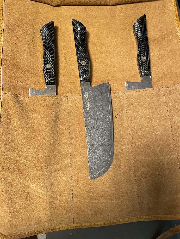 ELIZO Leather Knife Roll Bag Professional Chef Knife Case, Durable Knife Sheath Holder, Cooks & Culinary Tools Carrying Storage, Portable Knife Wrap - 4 Slots customer photo 2