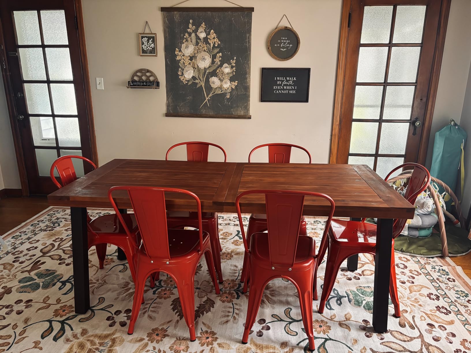 Devoko 6 Person Acacia Wood Dining Table for Kitchen, Natural | Farmhouse Kitchen Table for 6 for Indoor Outdoor customer photo 1