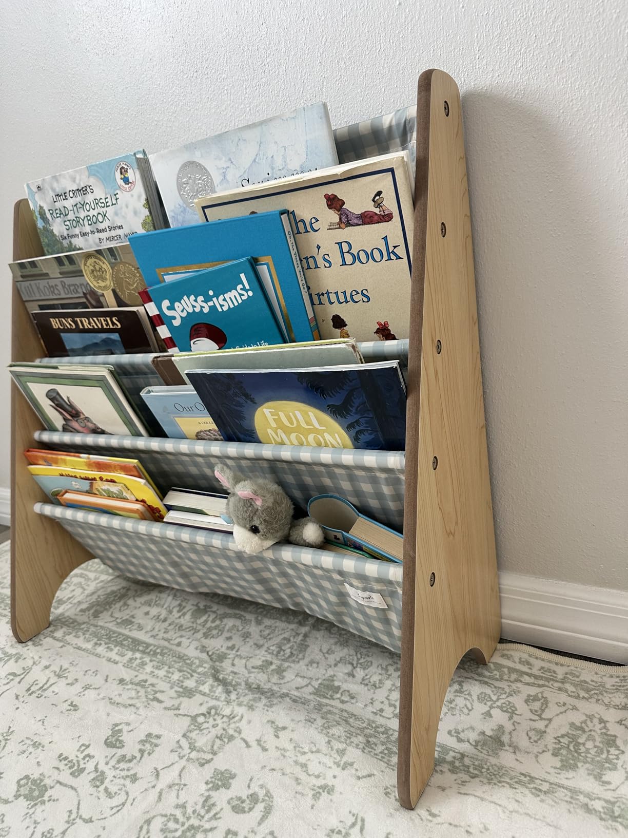 3 Sprouts Recycled Kids Bookshelf, Holds 35 Books, 4-Tier, Cream | Space-saving bookshelf, Children's room, Toddler bookcase organizer, Ages 3+, Book/toy storage, Front-facing, Covers visible customer photo 1
