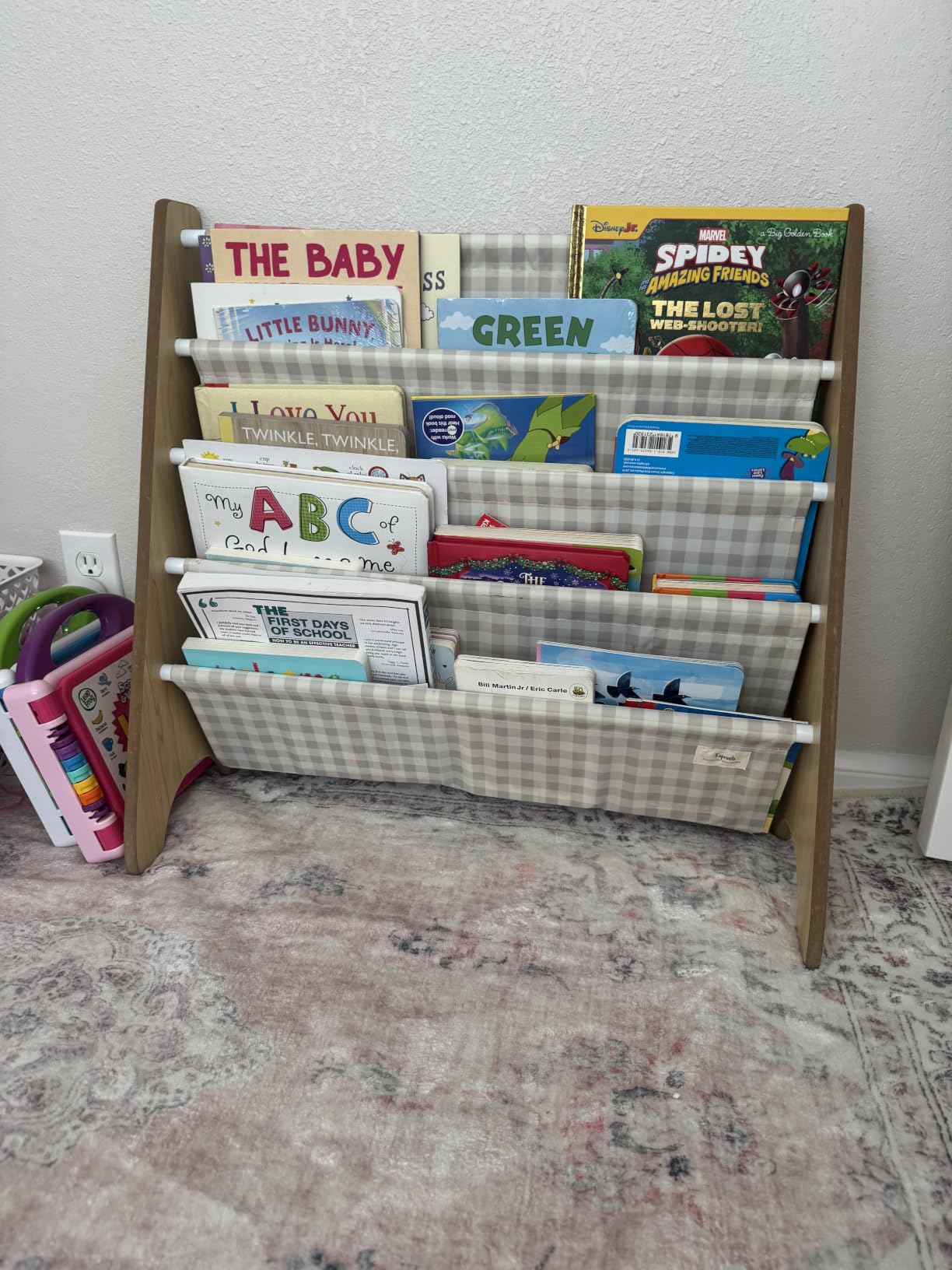 3 Sprouts Recycled Kids Bookshelf, Holds 35 Books, 4-Tier, Cream | Space-saving bookshelf, Children's room, Toddler bookcase organizer, Ages 3+, Book/toy storage, Front-facing, Covers visible customer photo 2