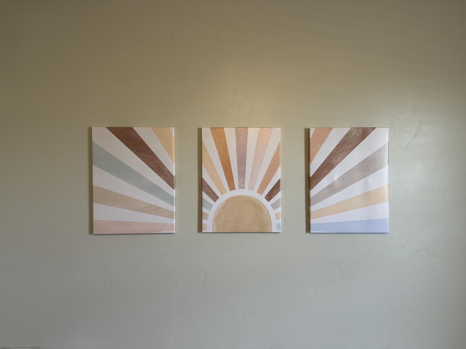 Sage Green Boho Wall Art Set of 3, Minimalist Framed Wall Art Geometric Line Leaf Sun Moon Beige Green Canvas Artwork Paintings, Abstract Botanical Boho Room Decor, Office, 12