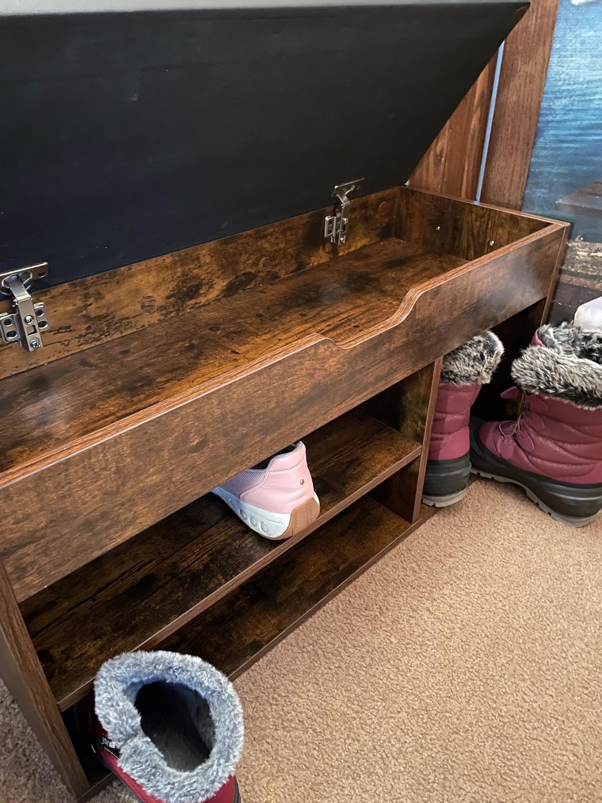 VASAGLE CUSTOS Collection - Storage Bench with Cushion, Shoe Bench, Padded Seat, Hidden Storage, Entryway, Hold up to 300 lb, 11.8 x 31.5 x 17.3 Inches, Rustic Brown and Ink Black ULHS30BX customer photo 1
