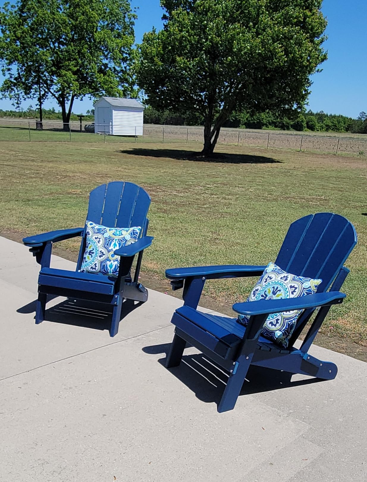 GREENVINES Folding-Adirondack-Chairs-Set-of-2 | HDPE Plastic | Fire Pit Chair | All Weather | Cup Holder | Blue | for Deck Backyard Patio Outdoor Garden customer photo 1