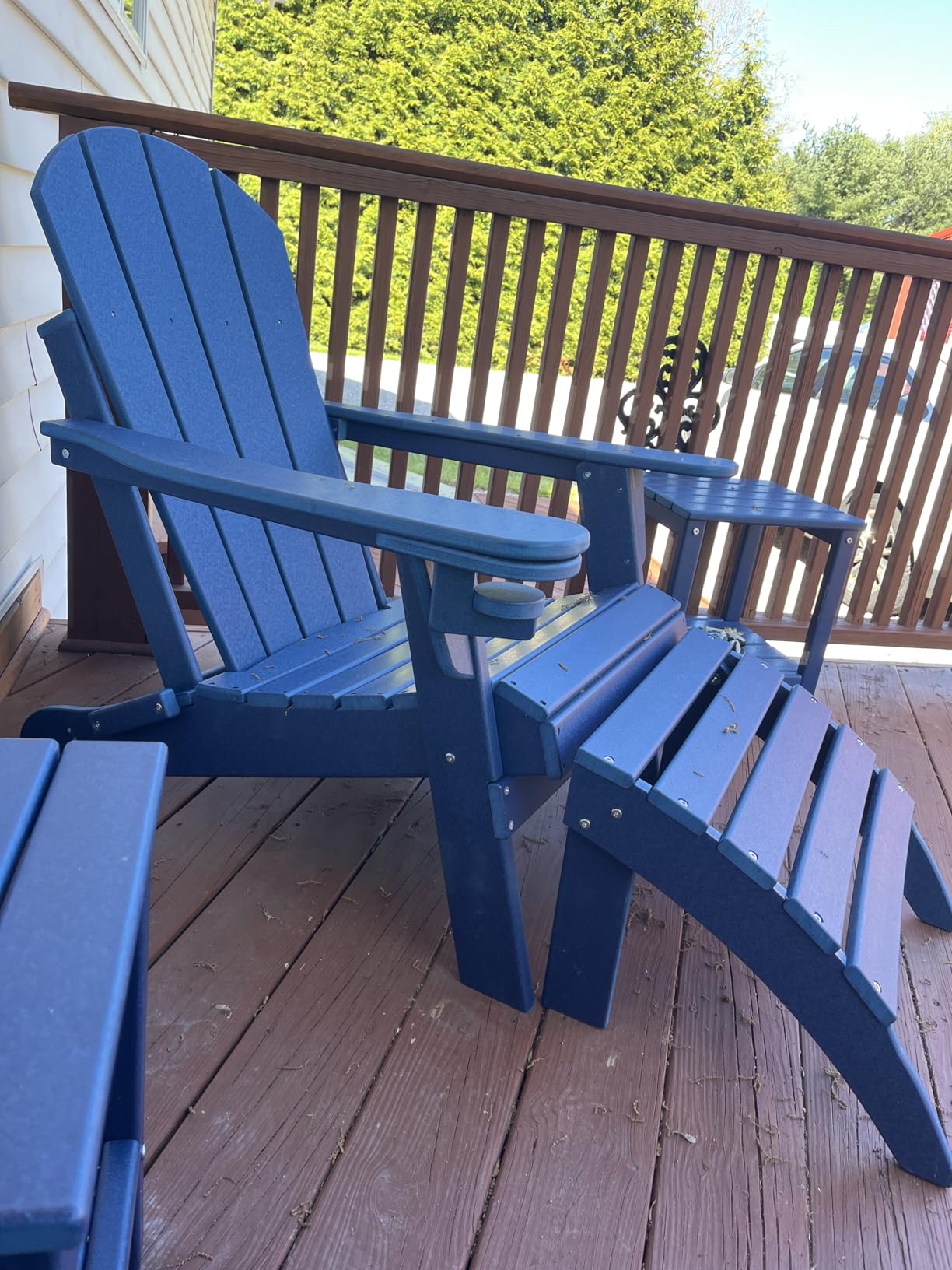 GREENVINES Folding-Adirondack-Chairs-Set-of-2 | HDPE Plastic | Fire Pit Chair | All Weather | Cup Holder | Blue | for Deck Backyard Patio Outdoor Garden customer photo 2