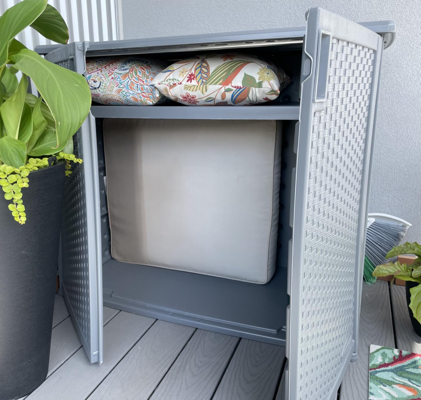 Suncast Lockable Outdoor Cabinet Storage for Patio, Garden and Backyard, 97 Gal, Cool Gray customer photo 2