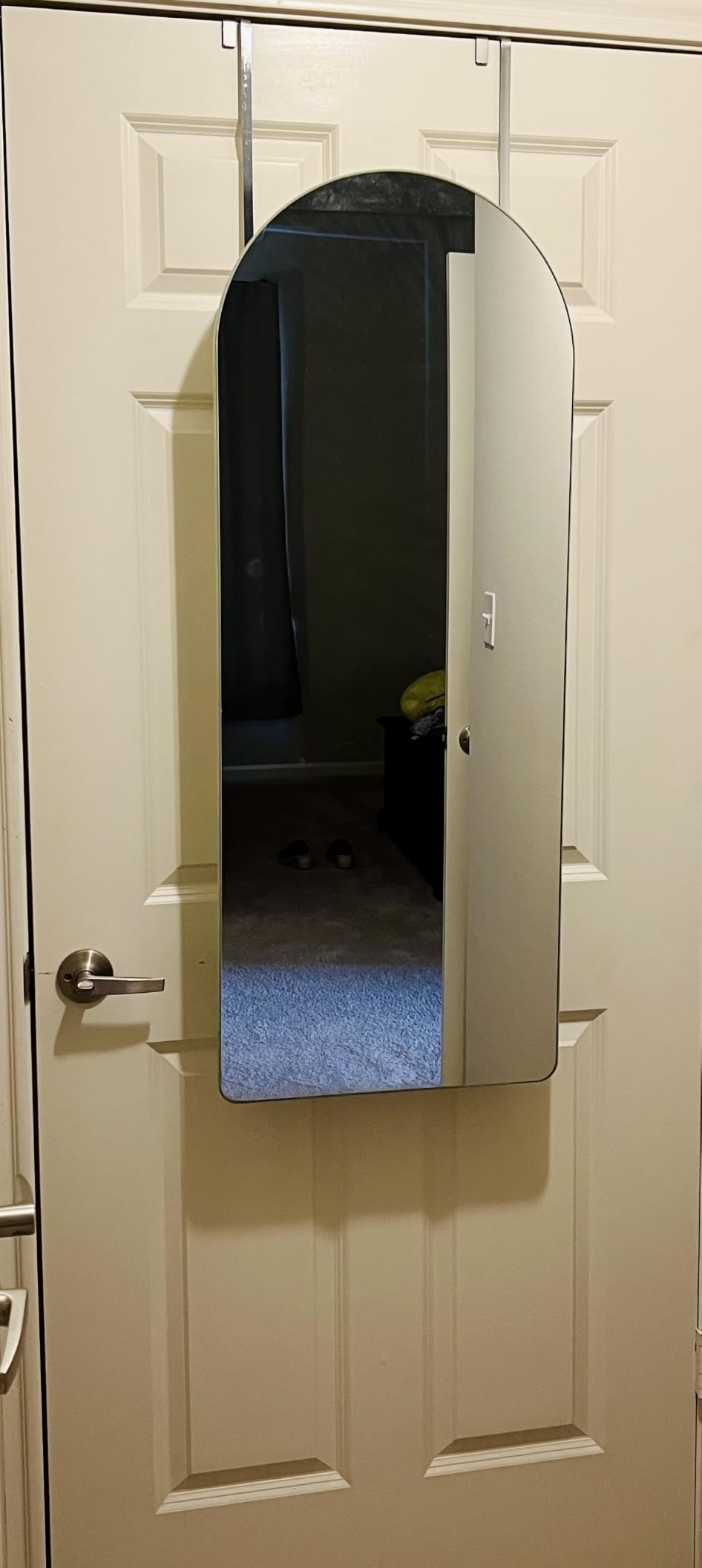 SONGMICS Jewelry Organizer, LED Jewelry Cabinet, Wall/Door Mounted | Rounded Wide Mirror with Storage, Cloud White Surface with Tan Lining, AILEAS Collection UJJC026W01 customer photo 2