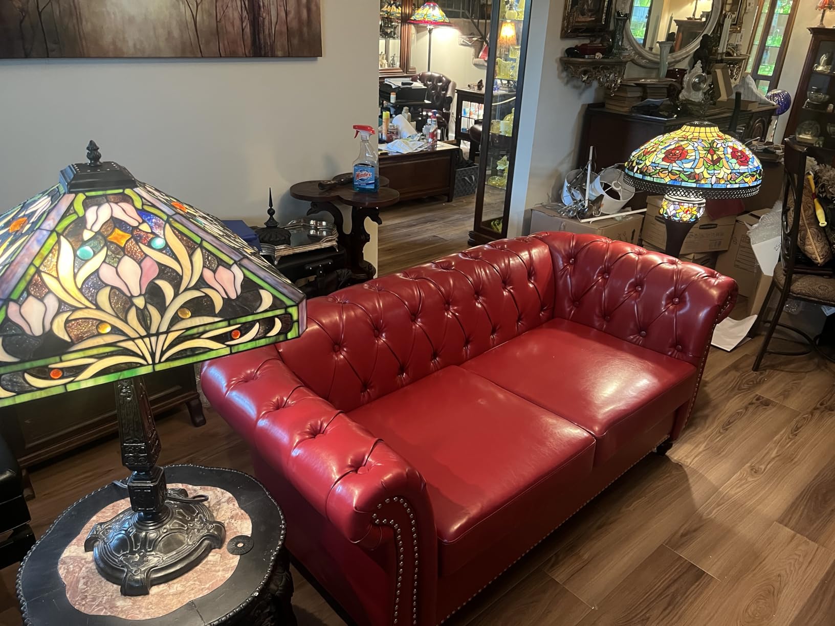 LEVNARY Leather Chesterfield Chair, Mid-Century Modern Single Sofa Chair, Tufted Upholstered Rolled Armchair for Home Bedroom Reading Room (Dark Brown) customer photo 2