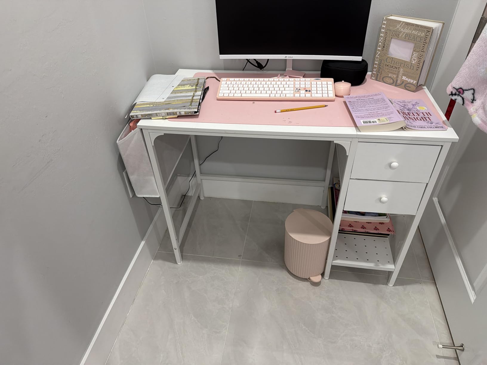 Lufeiya White Small Desk with Drawers - 40 Inch Computer Desk for Small Space Home Office, Modern Simple Study Writing Table PC Desks customer photo 1
